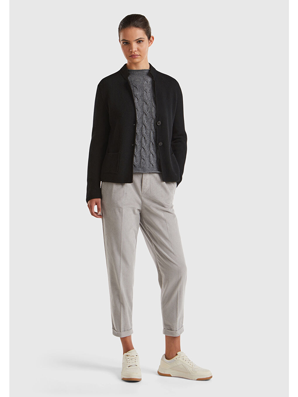 Kadın Açık Bej Beli Lastikli Kadife Pantolon-2