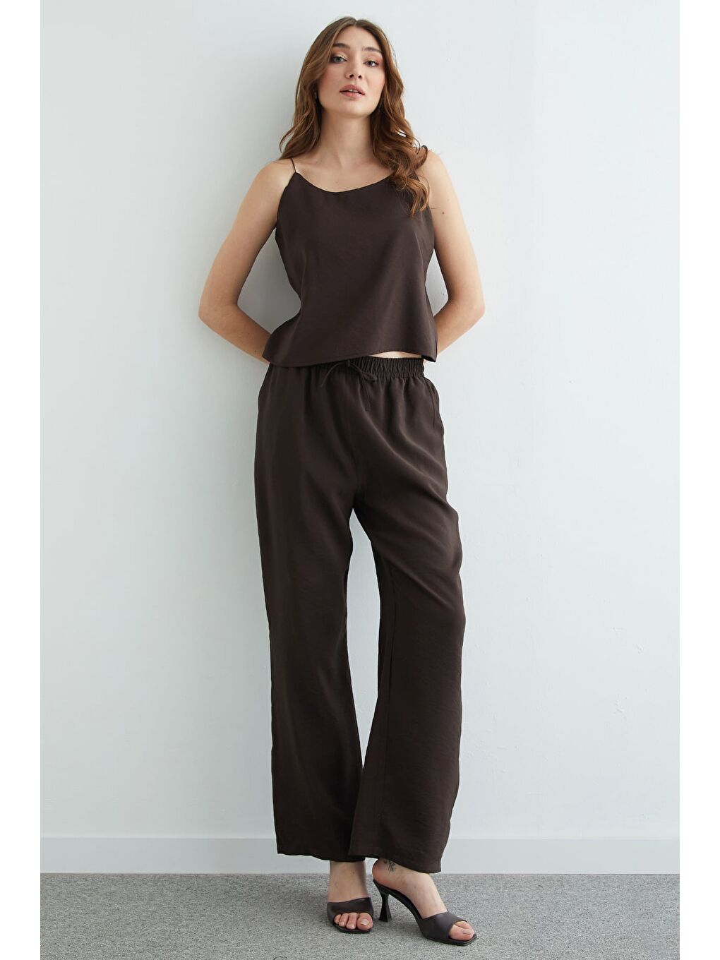 Kahverengi Basic İp Askılı Beli Lastikli 2 Li Takım-2