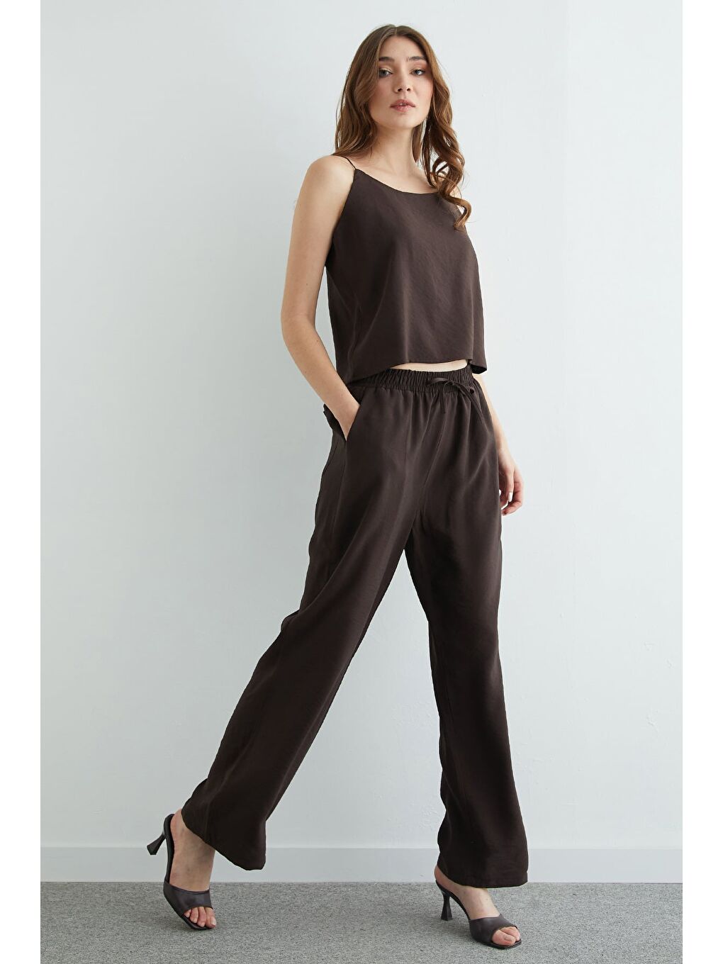 Kahverengi Basic İp Askılı Beli Lastikli 2 Li Takım-3