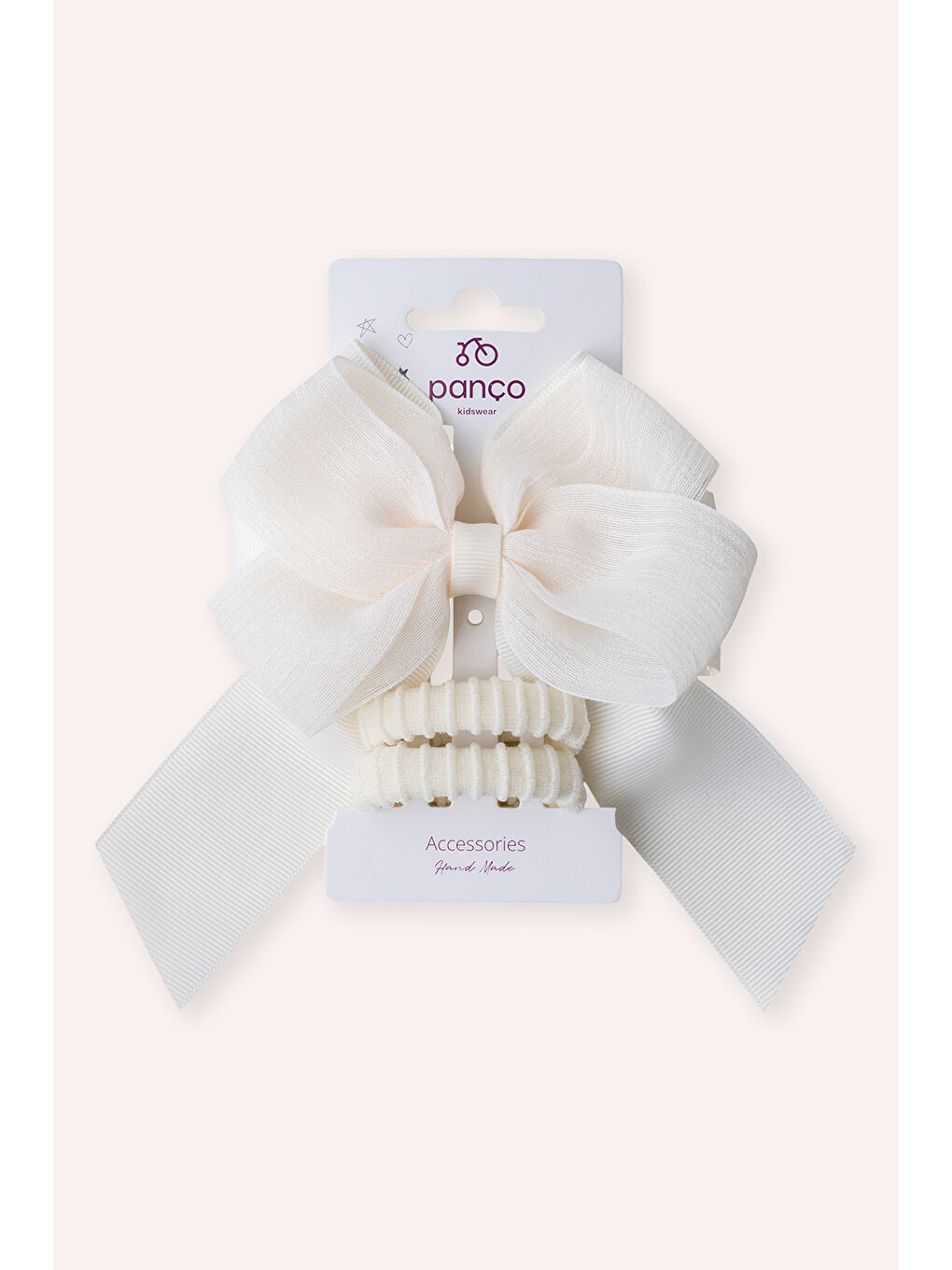 Kız Çocuk Kurdela Detaylı Ekru 3'lü Toka Seti-1