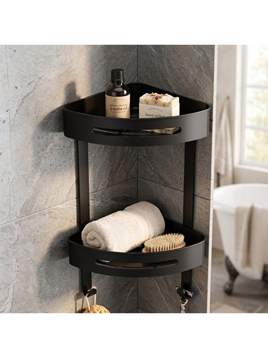 2 Katlı Paslanmaz Banyo Rafı - Siyah - 40 cm