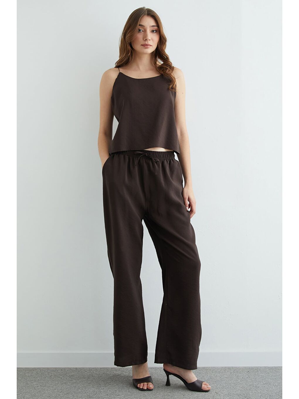 Kahverengi Basic İp Askılı Beli Lastikli 2 Li Takım-4