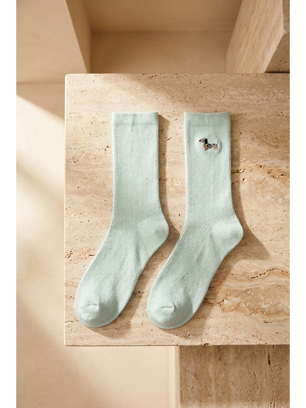 Unisex Köpek Nakışlı Soket Çorap Mavi