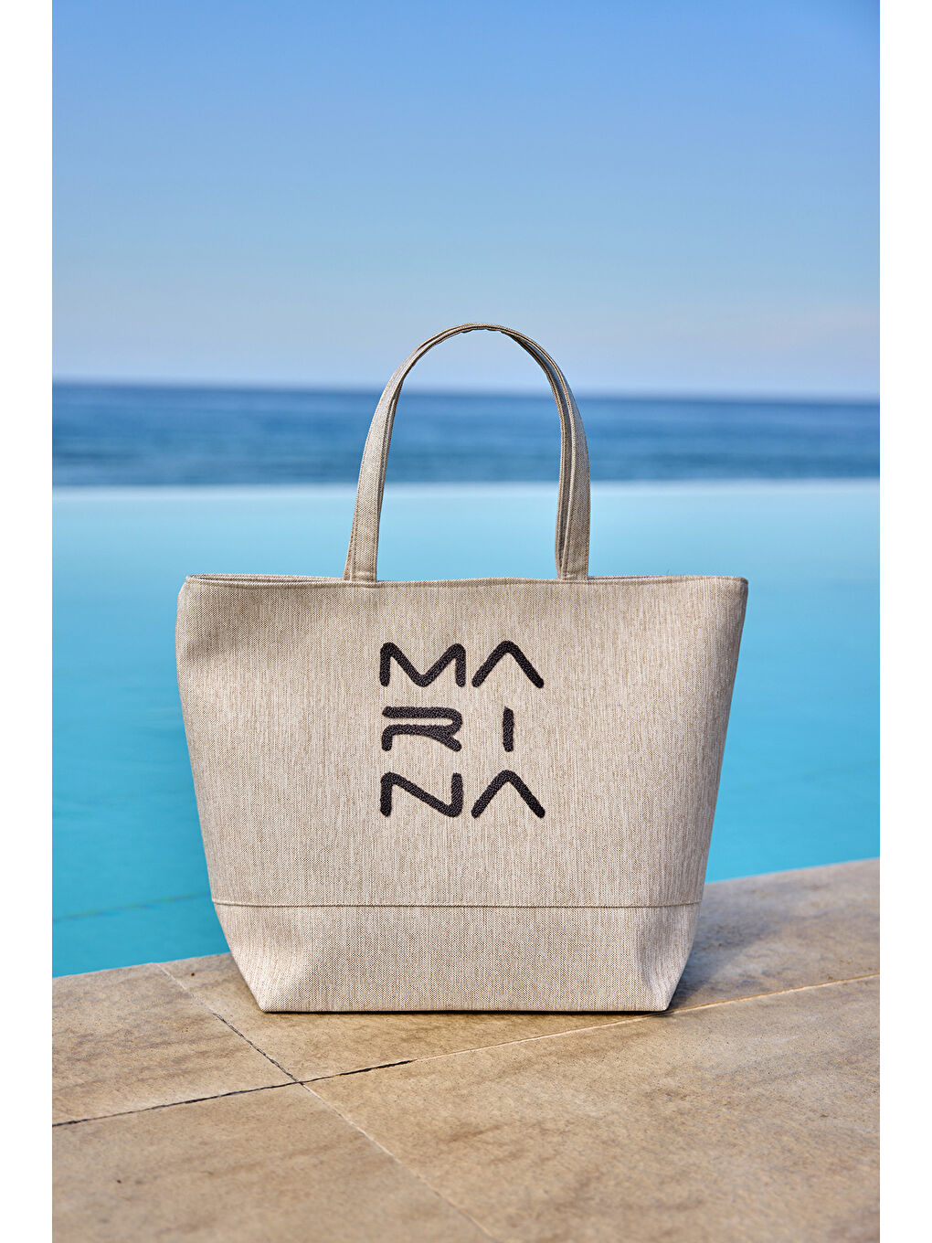 Ekru Krem Plaj Çantası Astarlı Yazlık Tatil Çantası CA2501-3