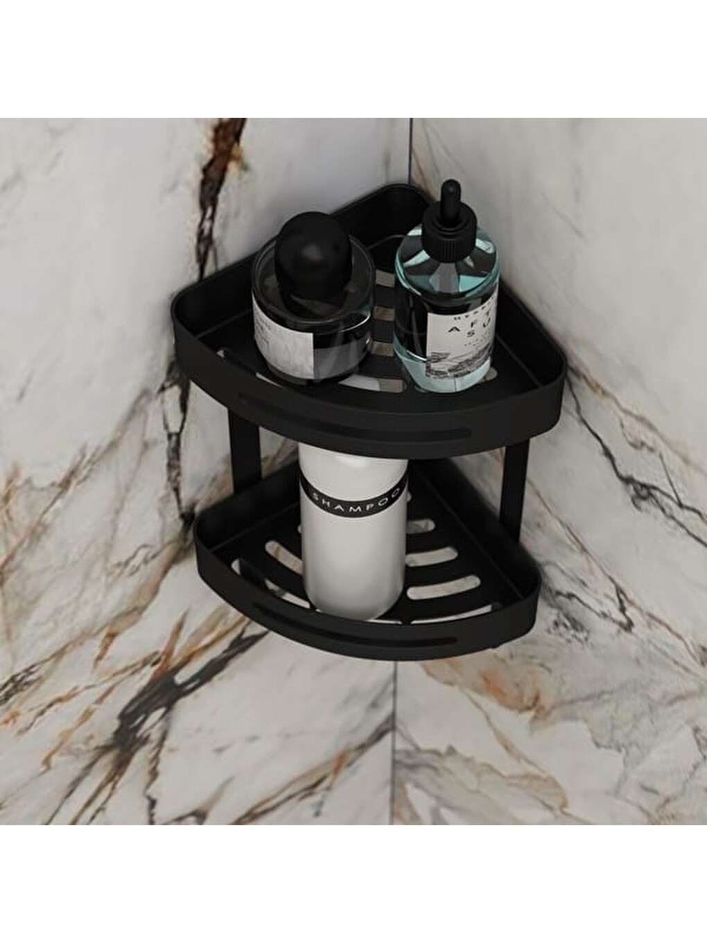2 Katlı Paslanmaz Banyo Rafı - Siyah - 40 cm-2