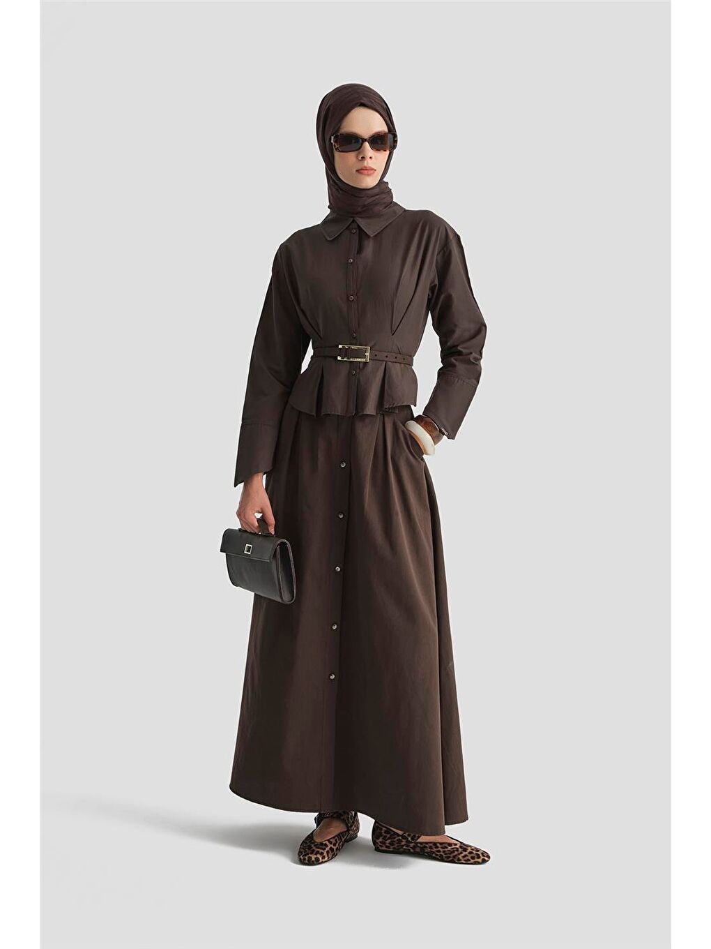 Düğme Detaylı Etek 25Kd9003 Kahverengi-1