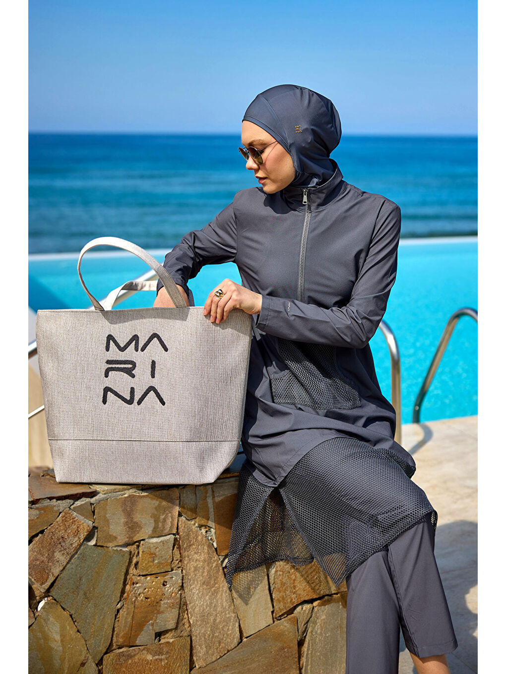 Ekru Krem Plaj Çantası Astarlı Yazlık Tatil Çantası CA2501-3-1