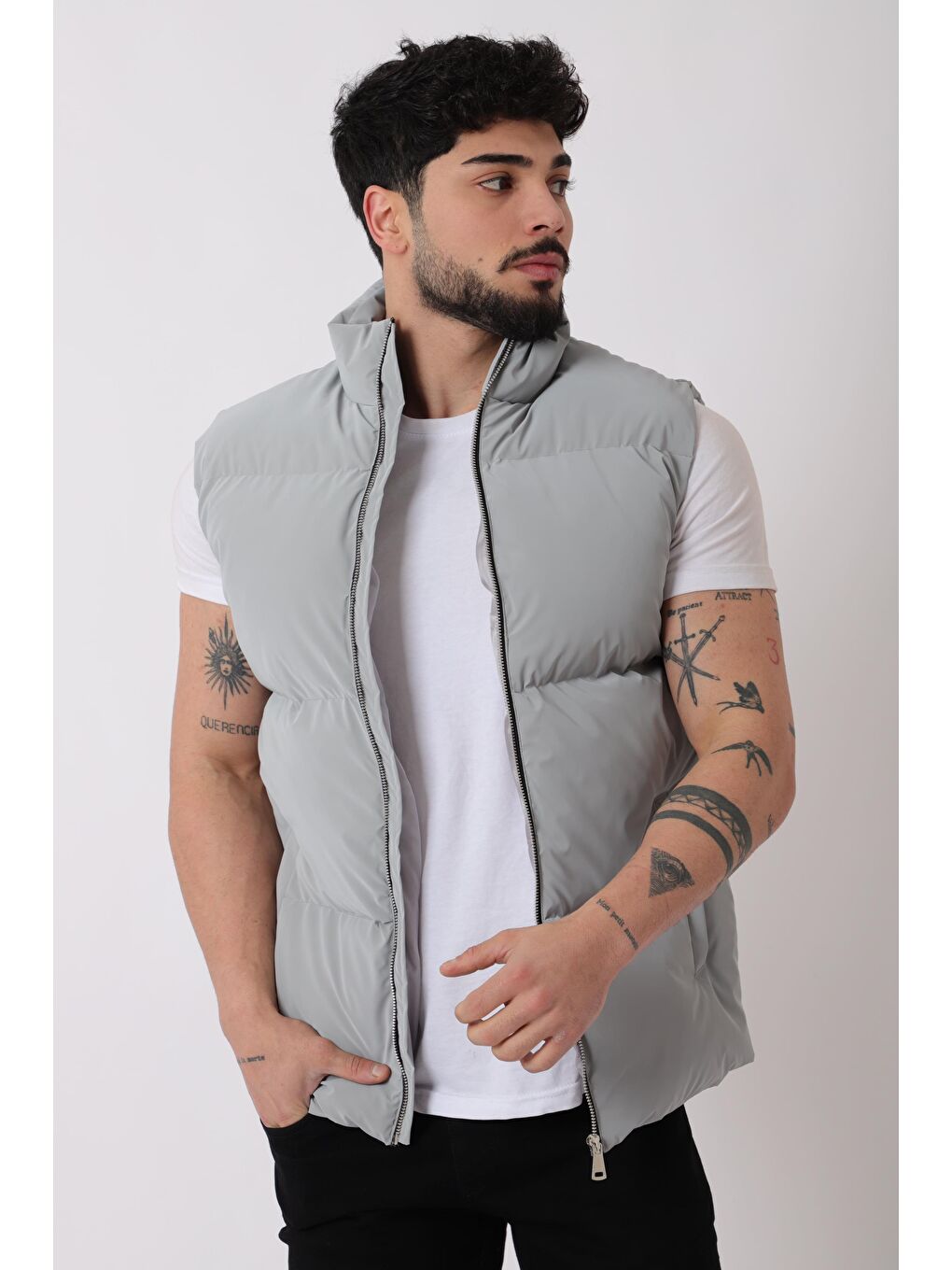 Gri Dik Yaka Demir Fermuarlı Nova Yelek VKS_60325