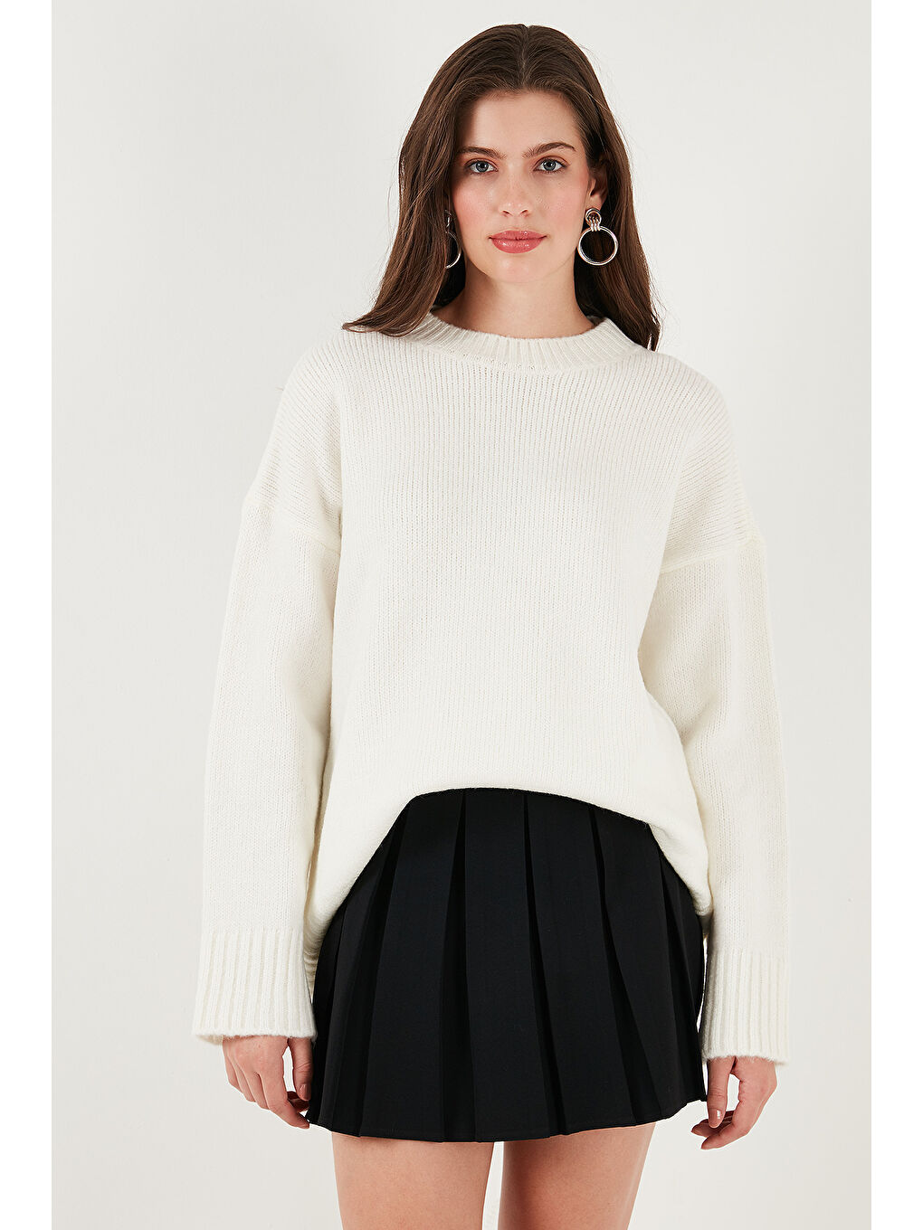 Ekru Regular Fit Bisiklet Yaka Basic Triko Kazak 4616213-3