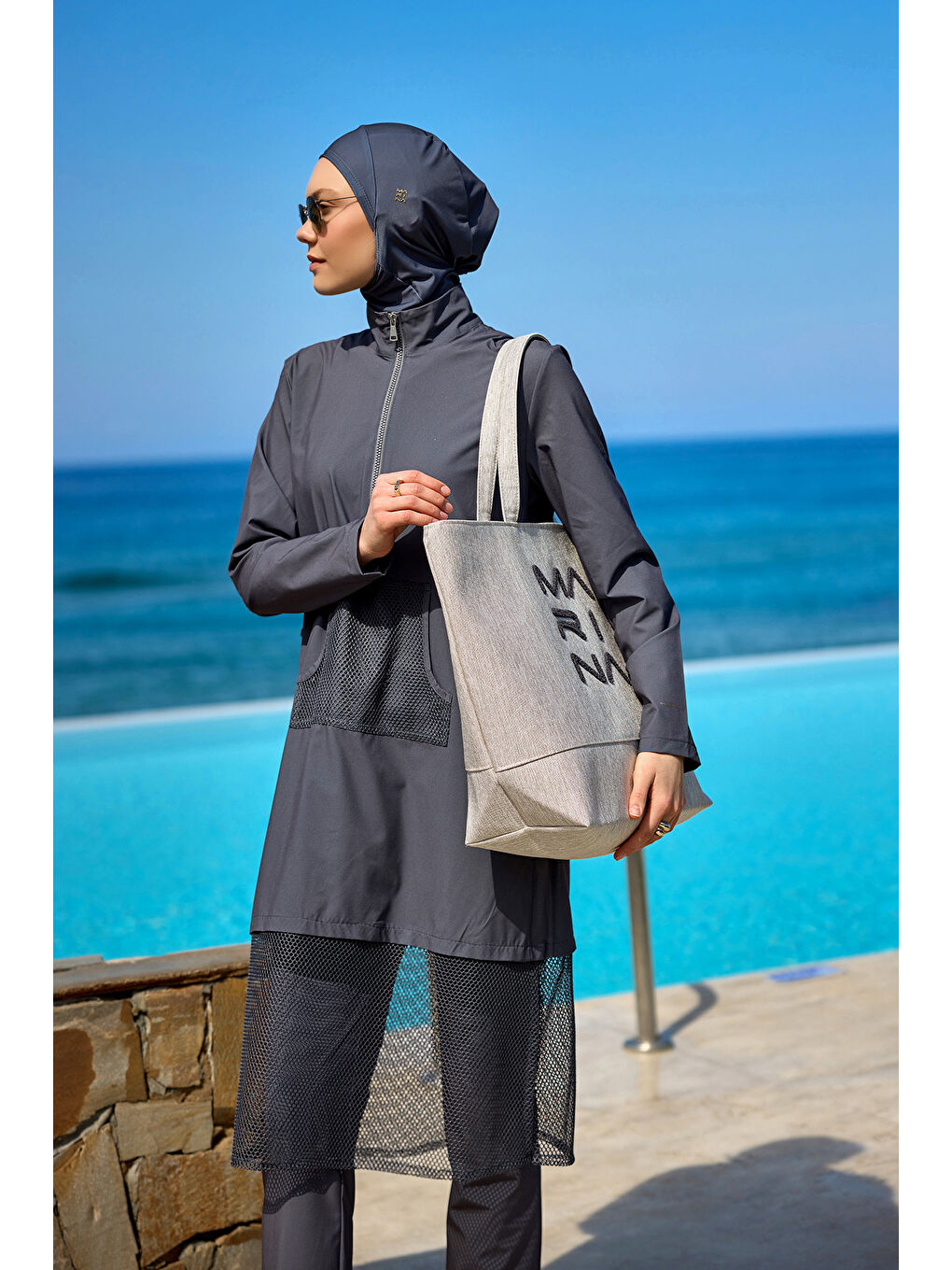 Ekru Krem Plaj Çantası Astarlı Yazlık Tatil Çantası CA2501-3-2