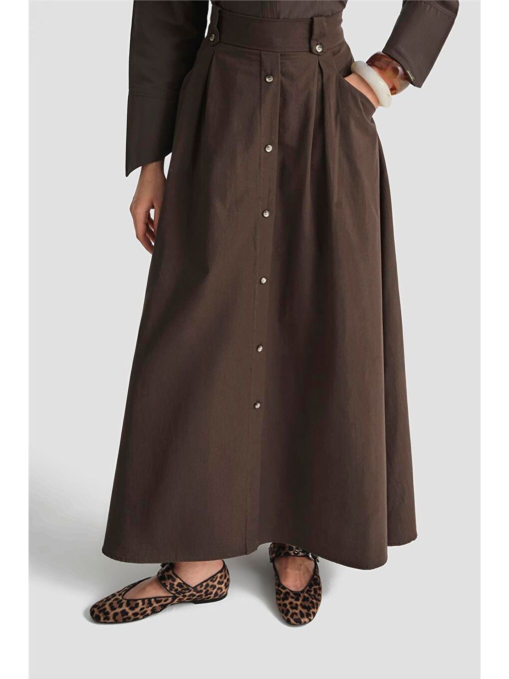 Düğme Detaylı Etek 25Kd9003 Kahverengi-2