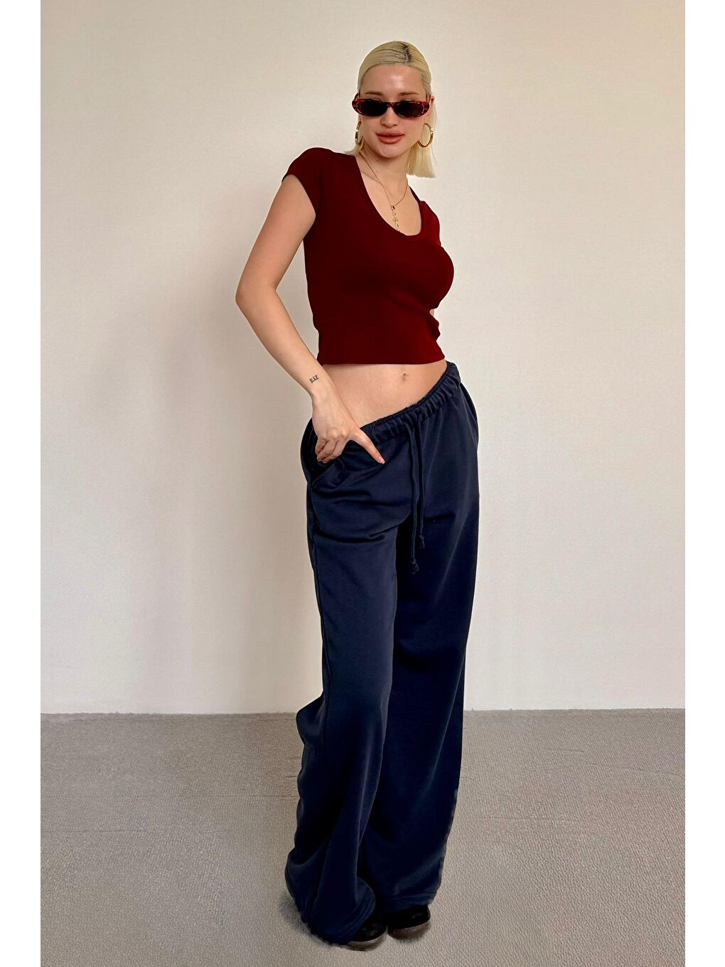 Bordo V Yaka Basic Kadın Tişört Mg2450-8