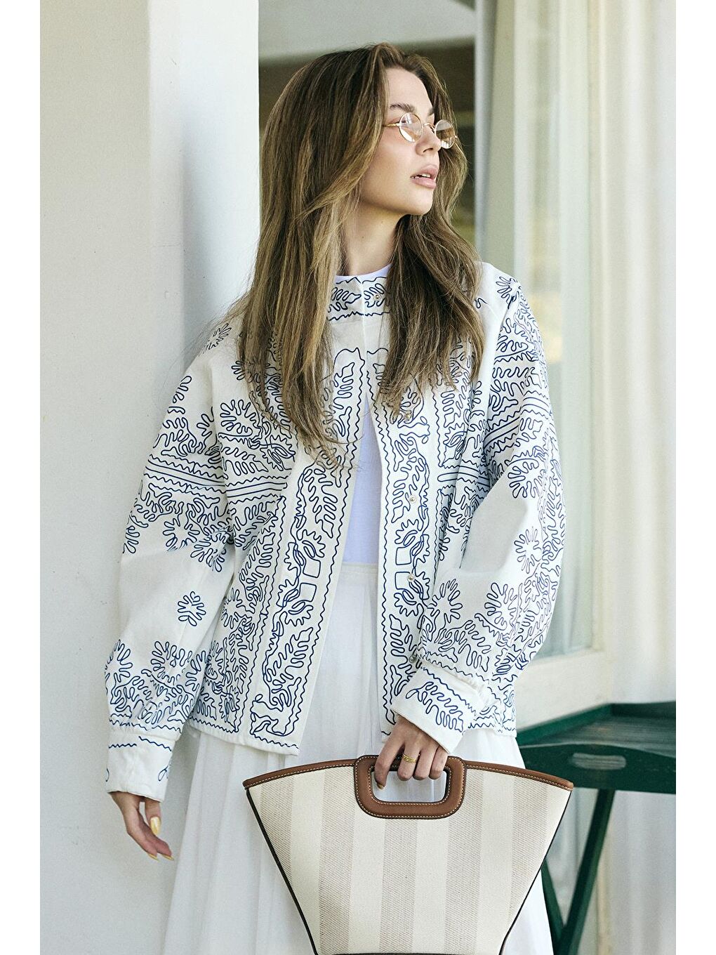 Valdi Etnik Ceket İndigo Nakışlı