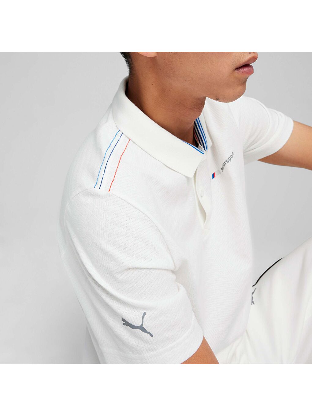 Beyaz BMW M Motorsport Jacquard Erkek Polo-2