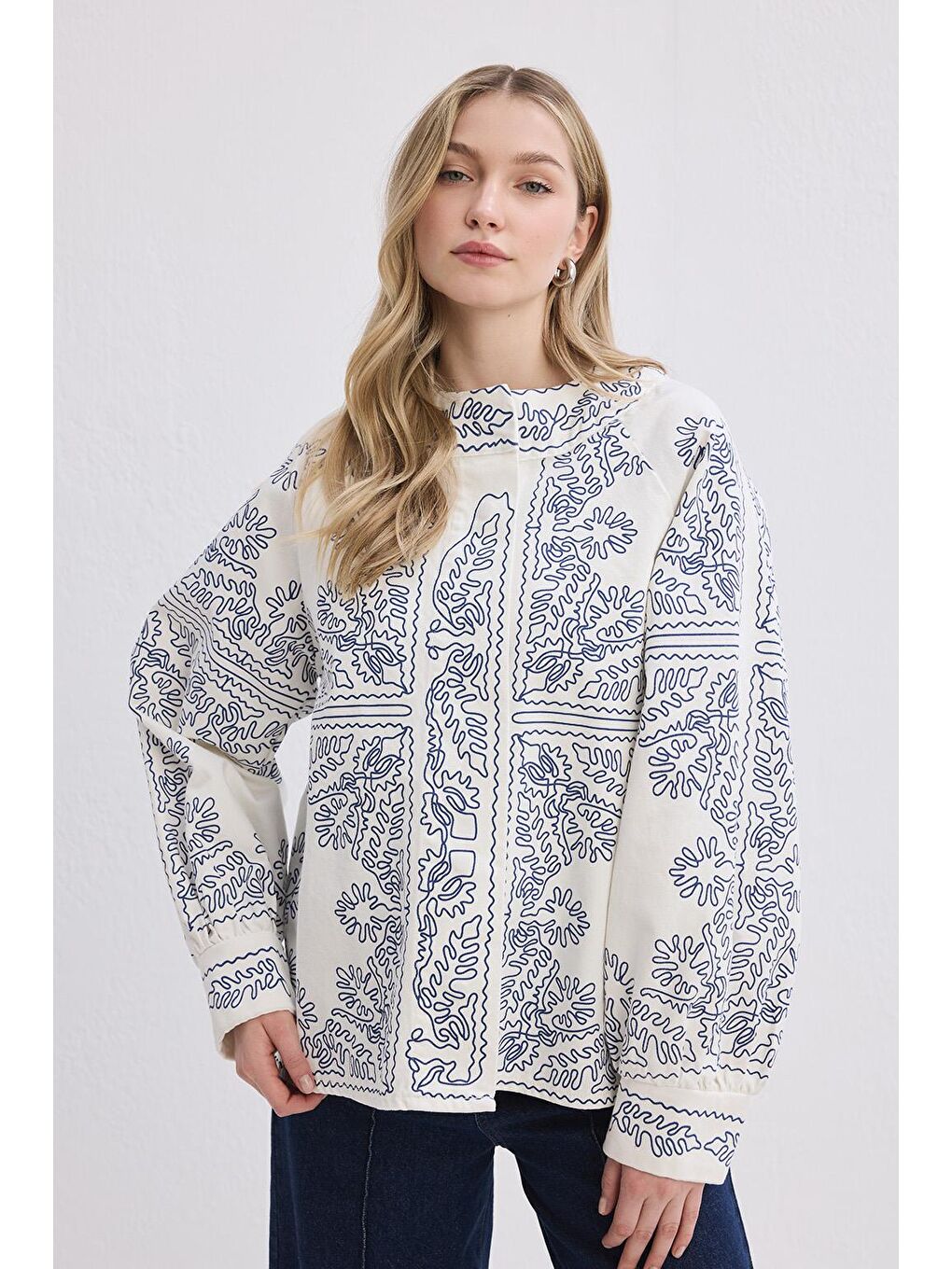 Valdi Etnik Ceket İndigo Nakışlı-4