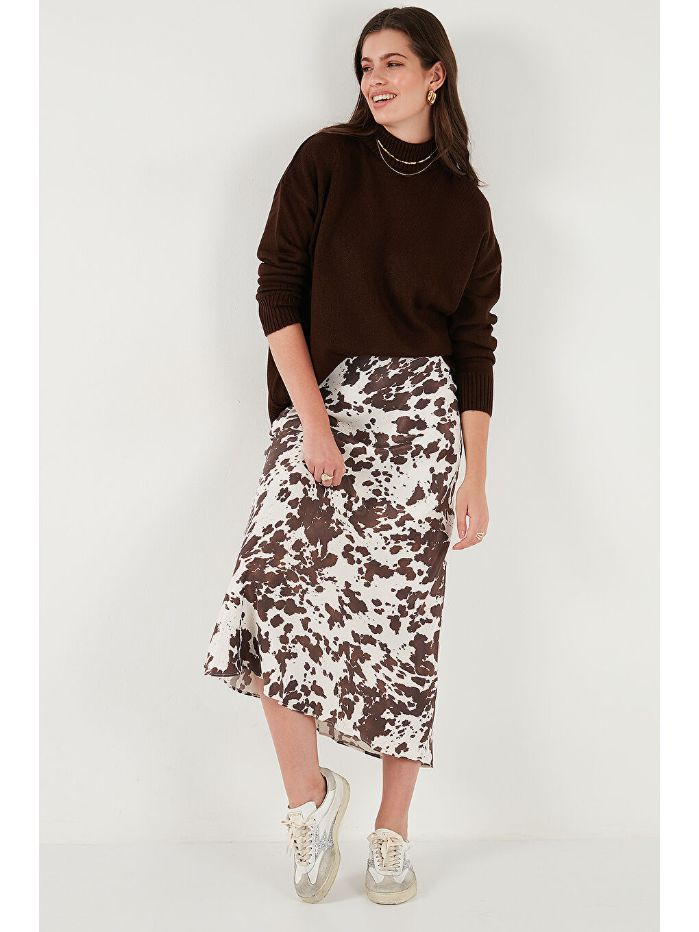 Kahverengi Premium Oversize Fit Balıkçı Yaka Yumuşak Dokulu Triko Kazak 680KZ00469-2