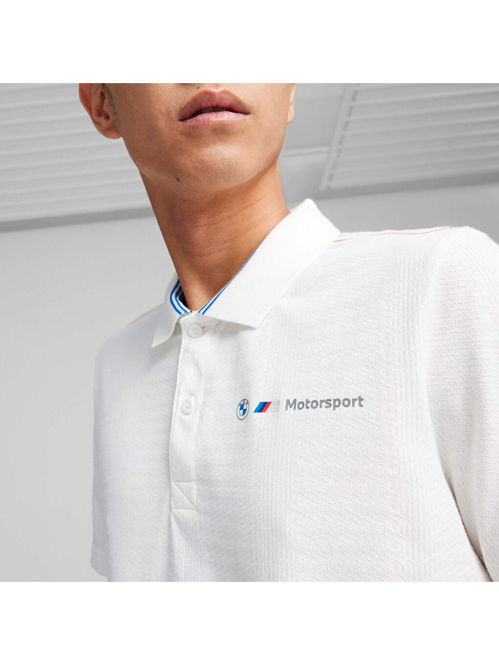 Beyaz BMW M Motorsport Jacquard Erkek Polo-4