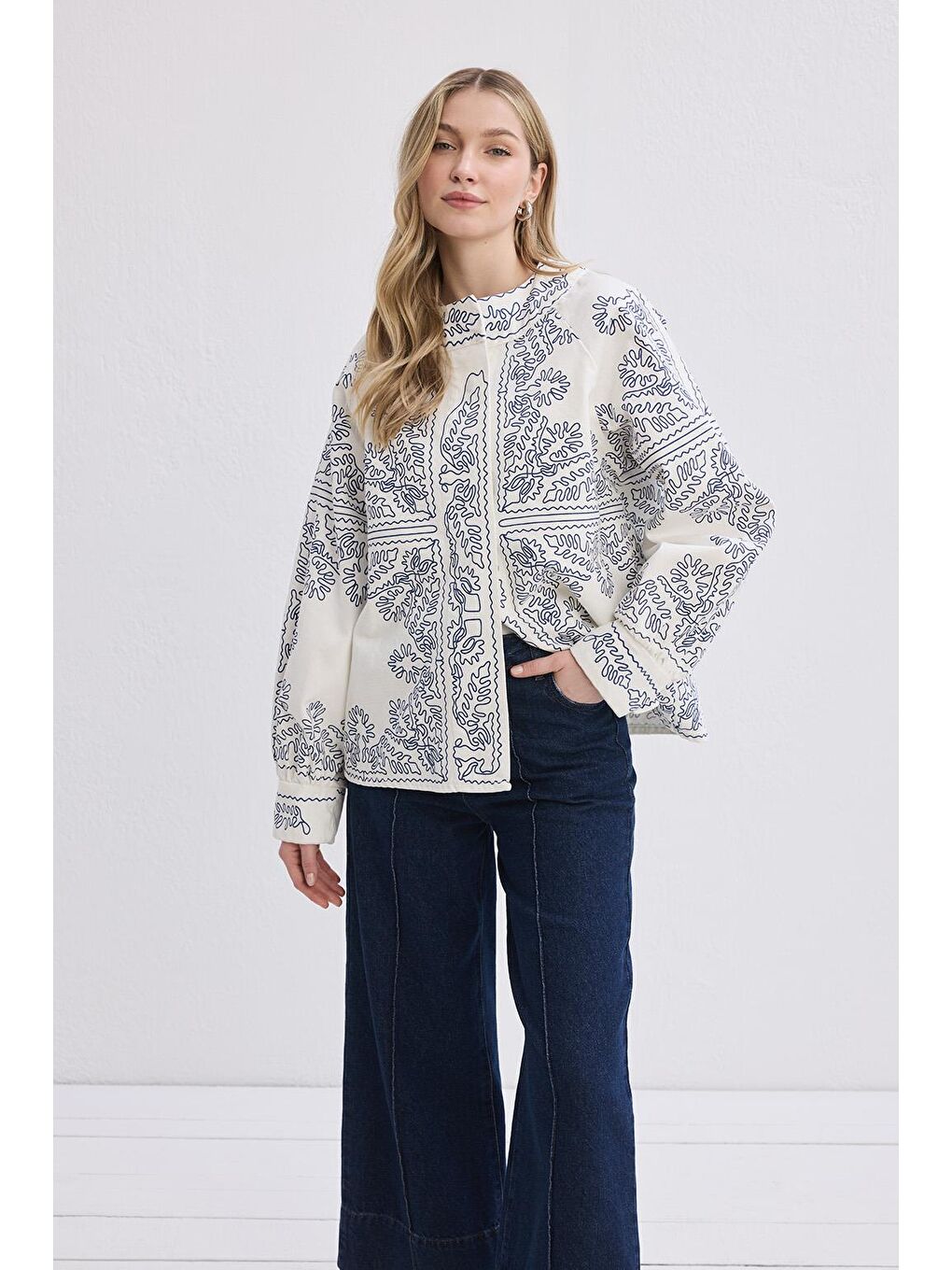 Valdi Etnik Ceket İndigo Nakışlı-6