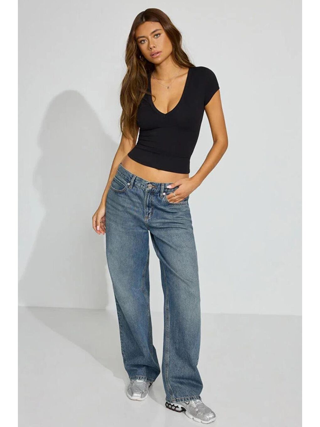 Siyah V Yaka Basic Kadın Tişört Mg2450-5