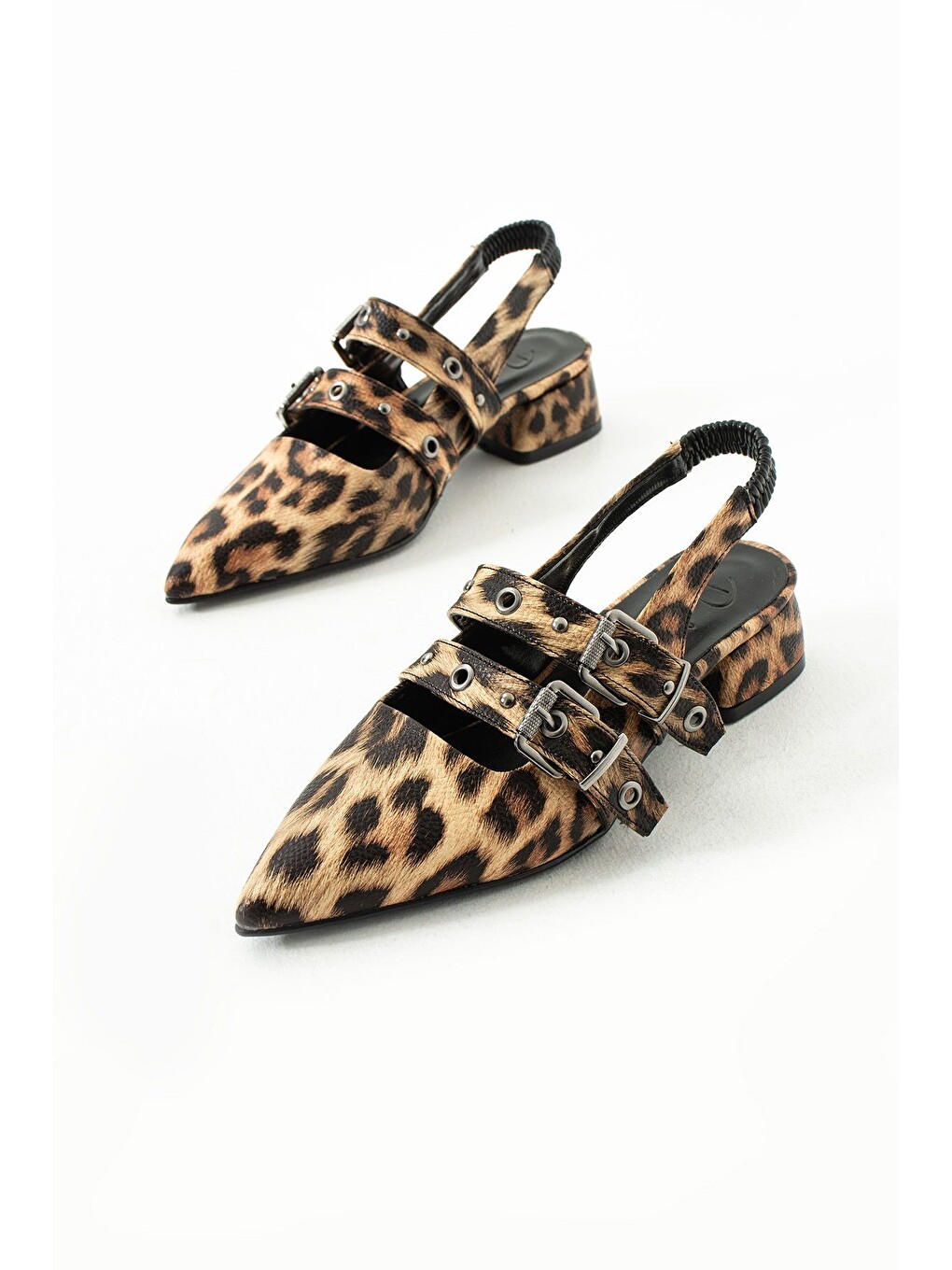 Kahverengi Laden Leopar Desenli Düz Ayakkabı Babet-1
