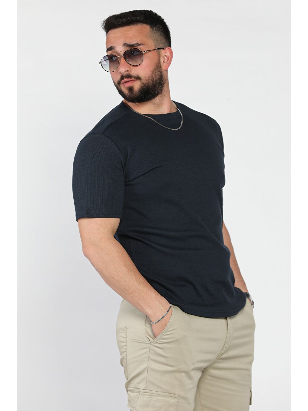 Lacivert Erkek Bisiklet Yaka Tişört