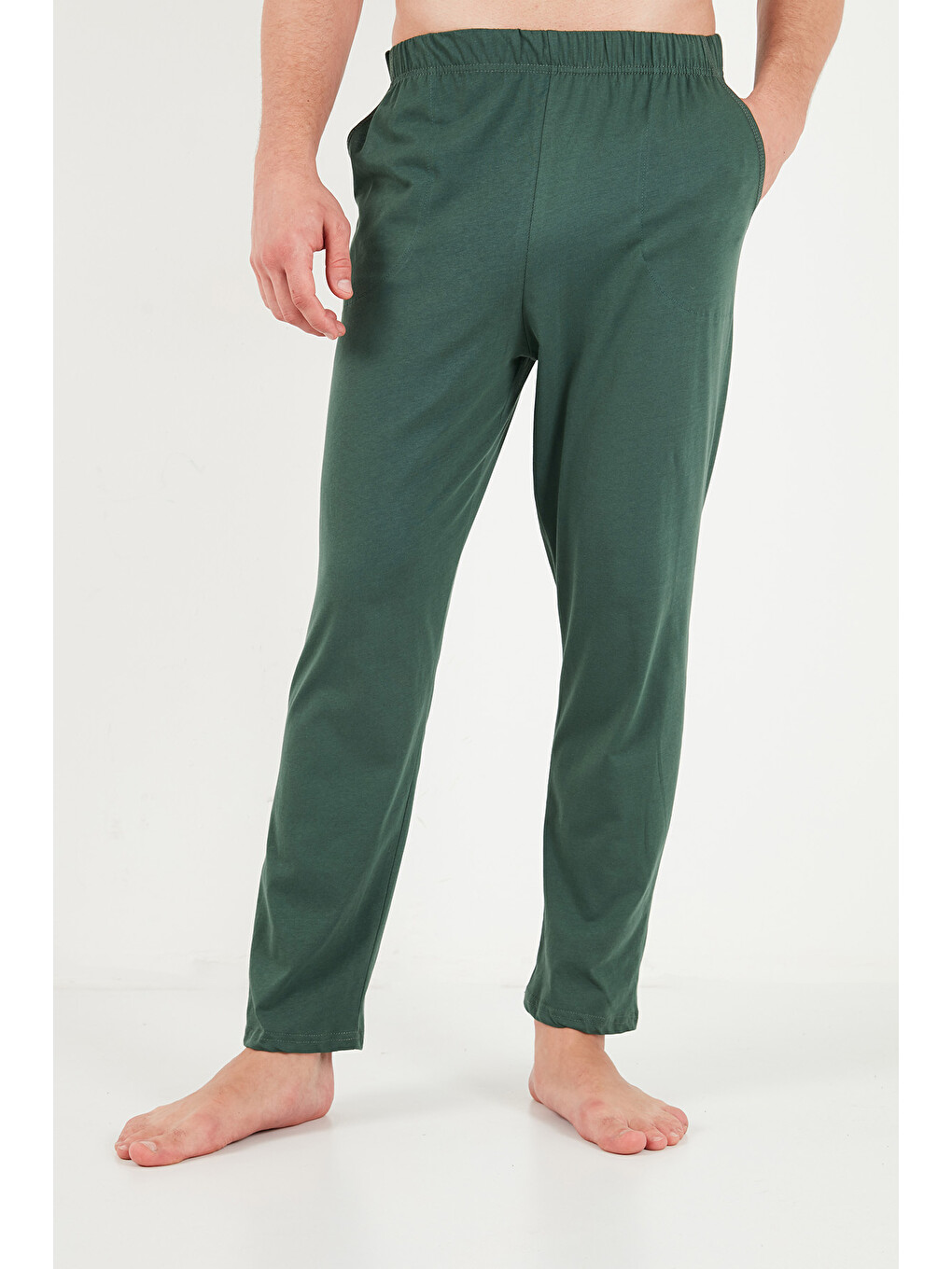 Yeşil Minimal Baskılı Pamuklu Uzun Kollu Pijama Takımı 6575005-5