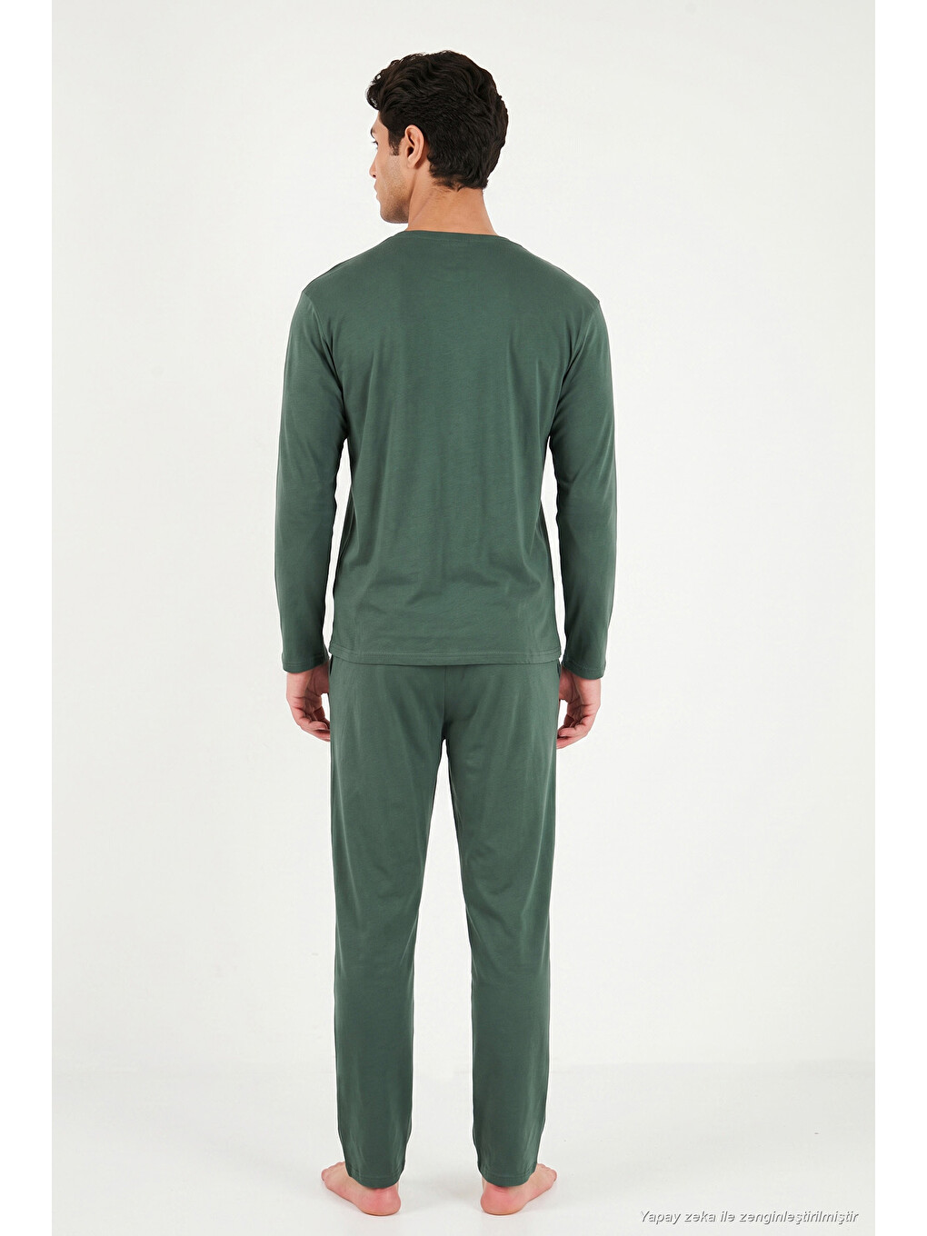 Yeşil Minimal Baskılı Pamuklu Uzun Kollu Pijama Takımı 6575005-6