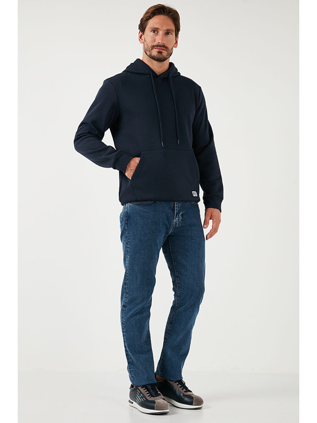 Buratti Koyu Lacivert Slim Fit Kapüşonlu Kanguru Cepli İçi Tüylü Yumuşak Şardonlu Erkek Sweat 5905281 - 2