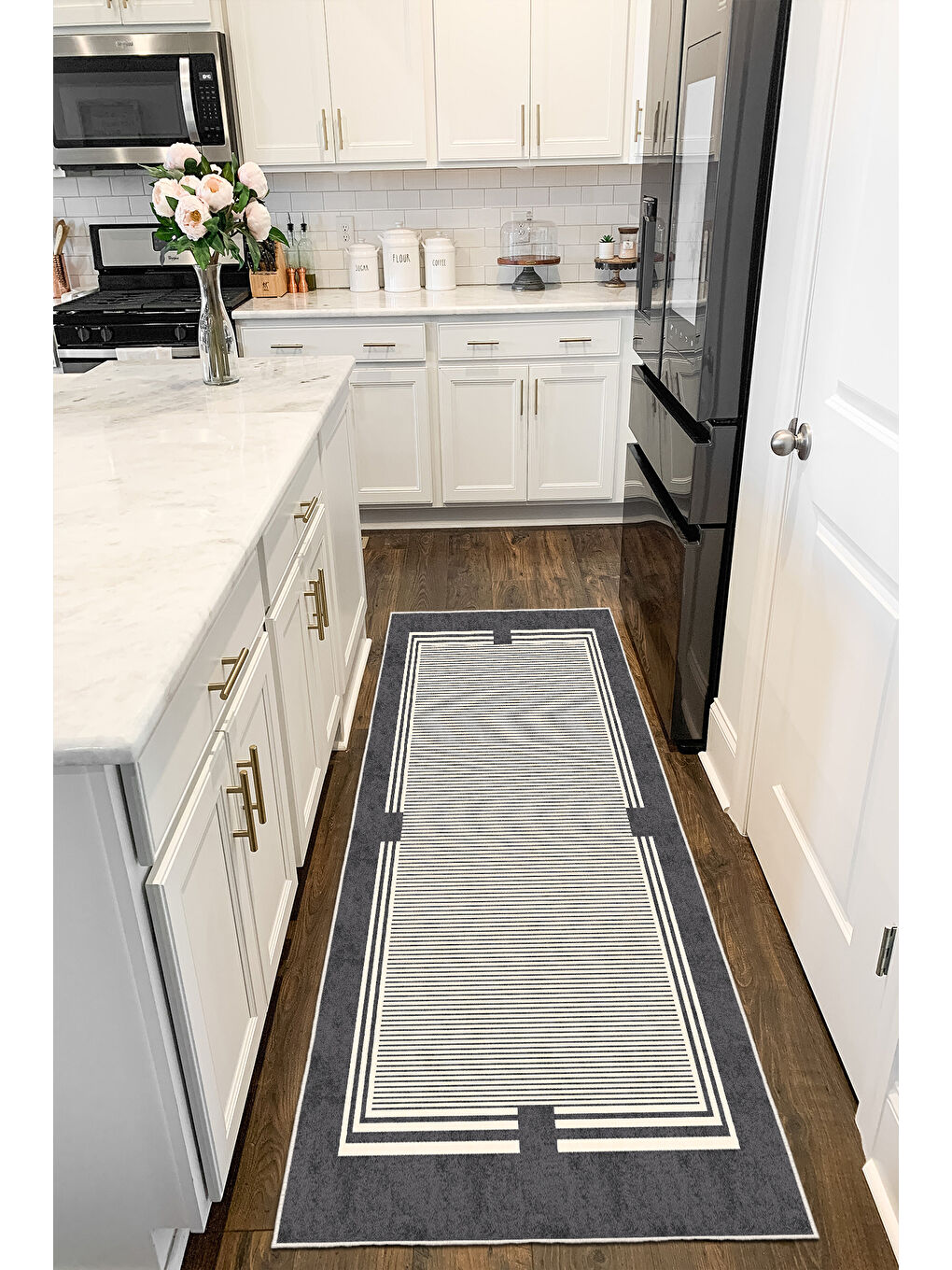 Antrasit Dekoratif Salon Halısı, Makinada Yıkanabilir, Kaymaz Taban, İnce & Modern Tasarım-3