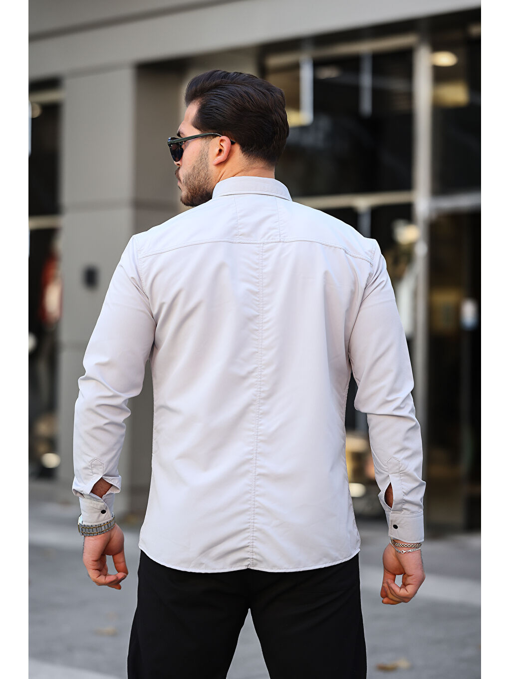 Gri Erkek Çift Cep Paraşüt Kumaş Gömlek-3