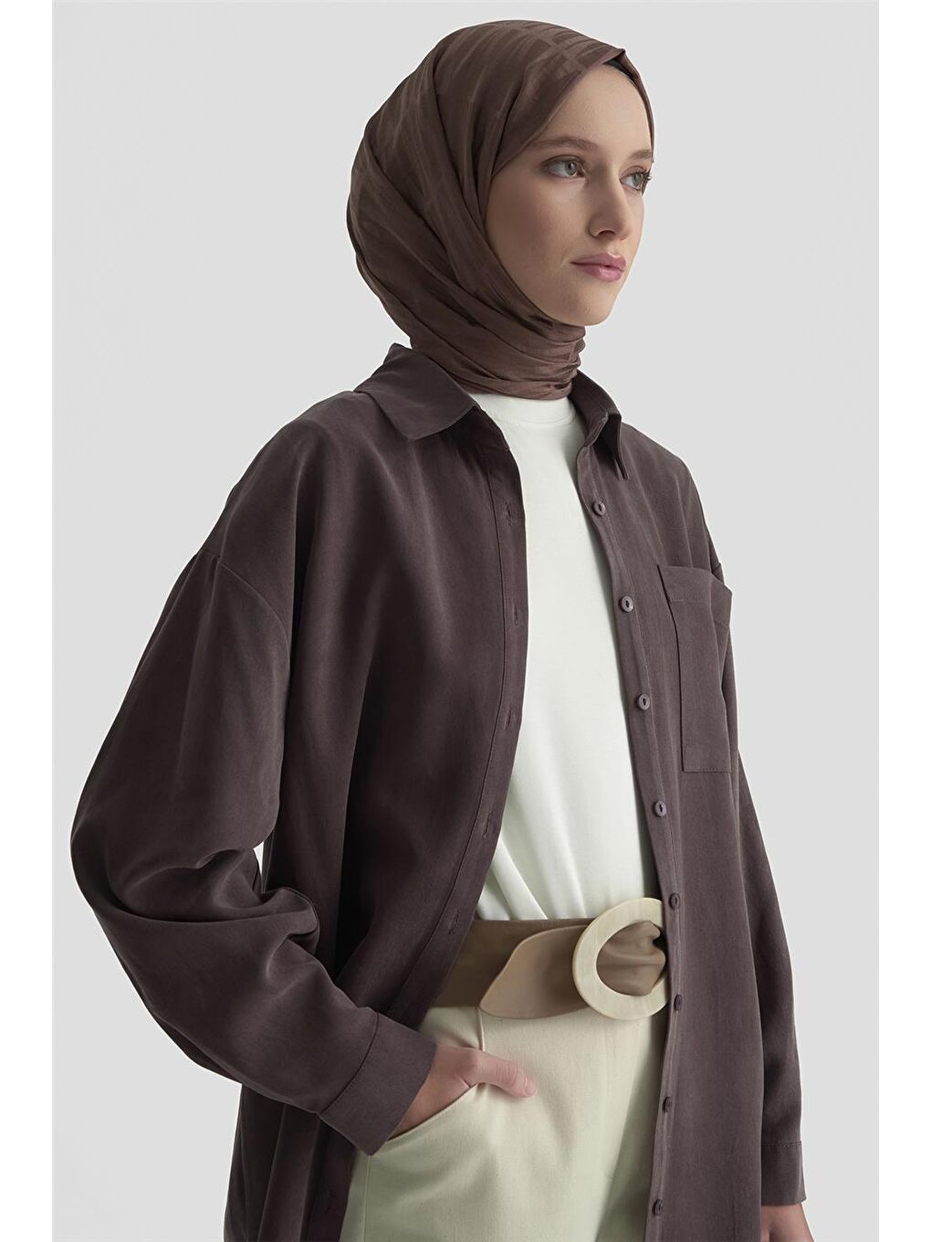 Kahverengi Metal Düğmeli Gömlek 25Kd1105 Acı Kahve