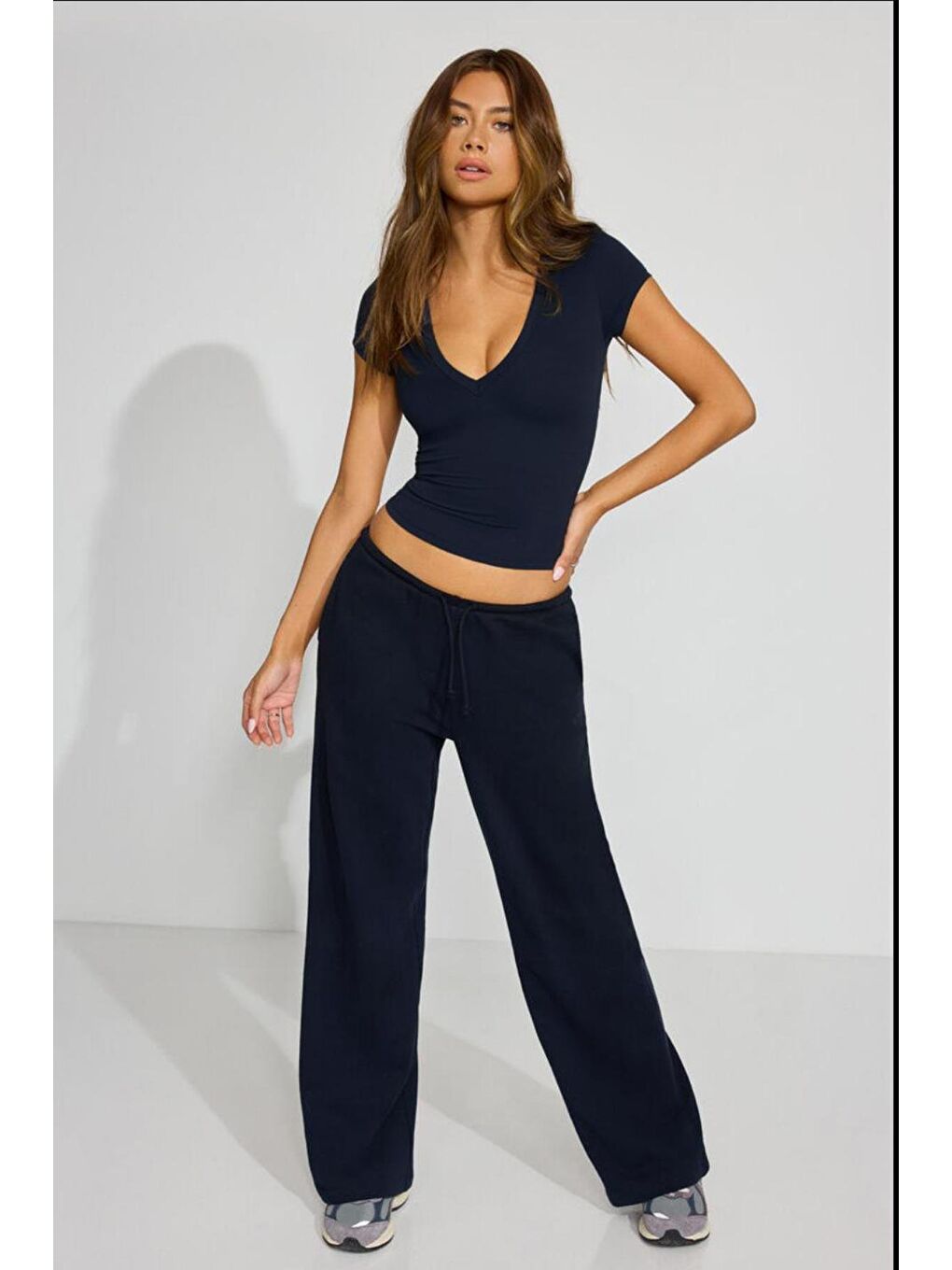 Lacivert V Yaka Basic Kadın Tişört Mg2450-4