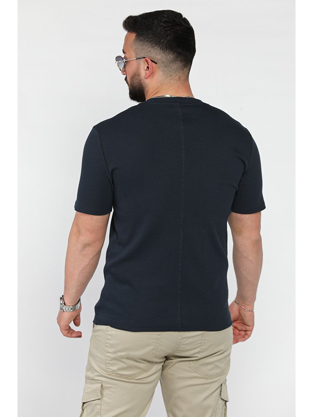 Lacivert Erkek Bisiklet Yaka Tişört-2