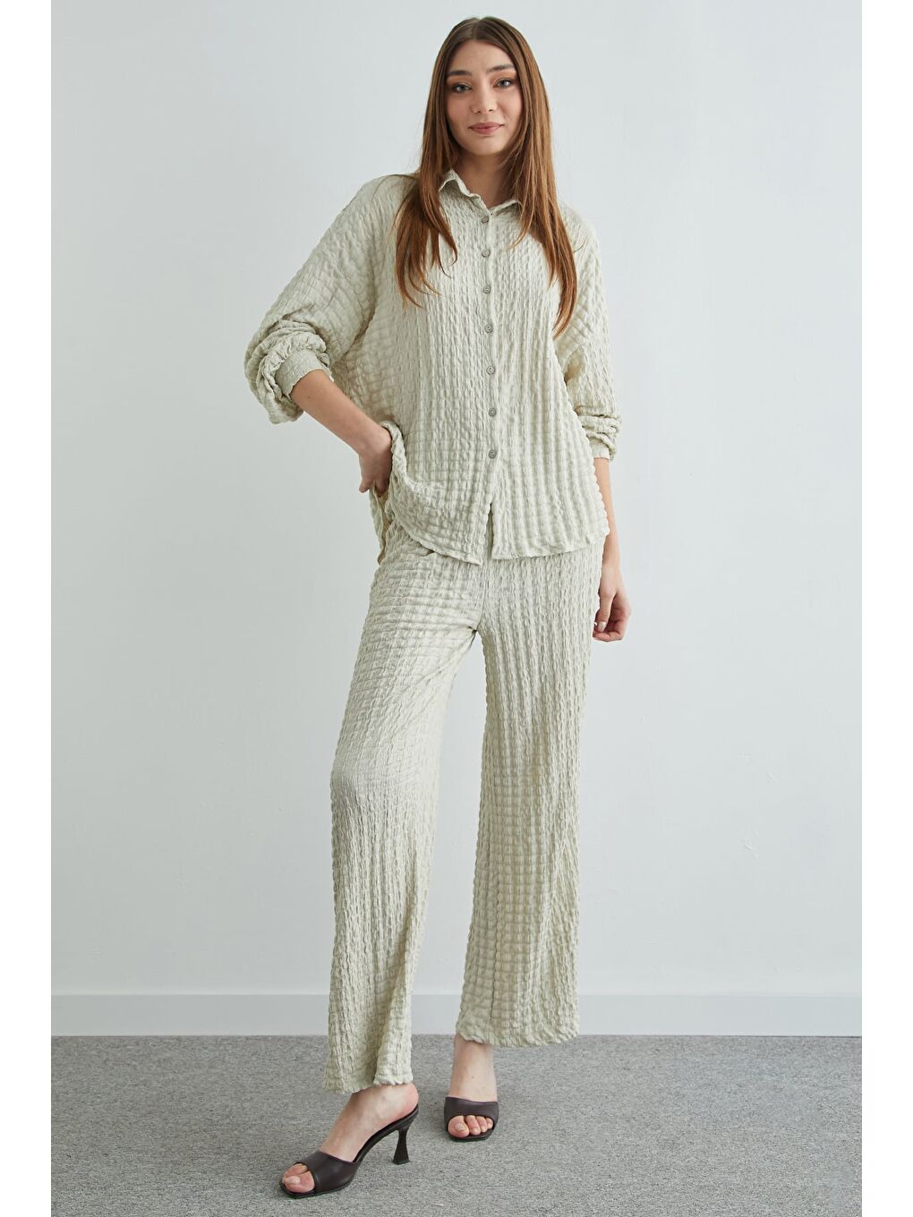 Bej Fullamodest Dokulu Düğmeli 2 Li Takım