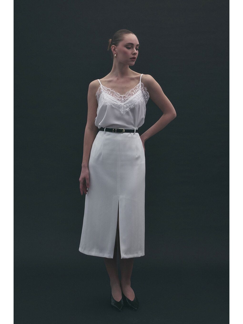 Anna Yırtmaçlı Etek - Ekru