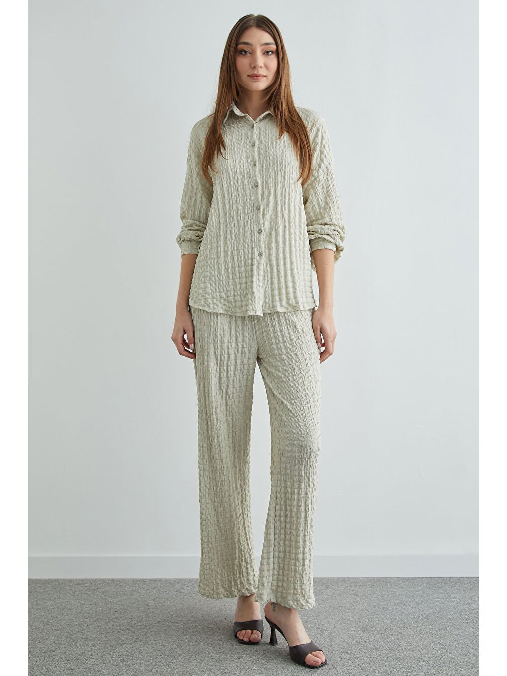 Bej Fullamodest Dokulu Düğmeli 2 Li Takım-1