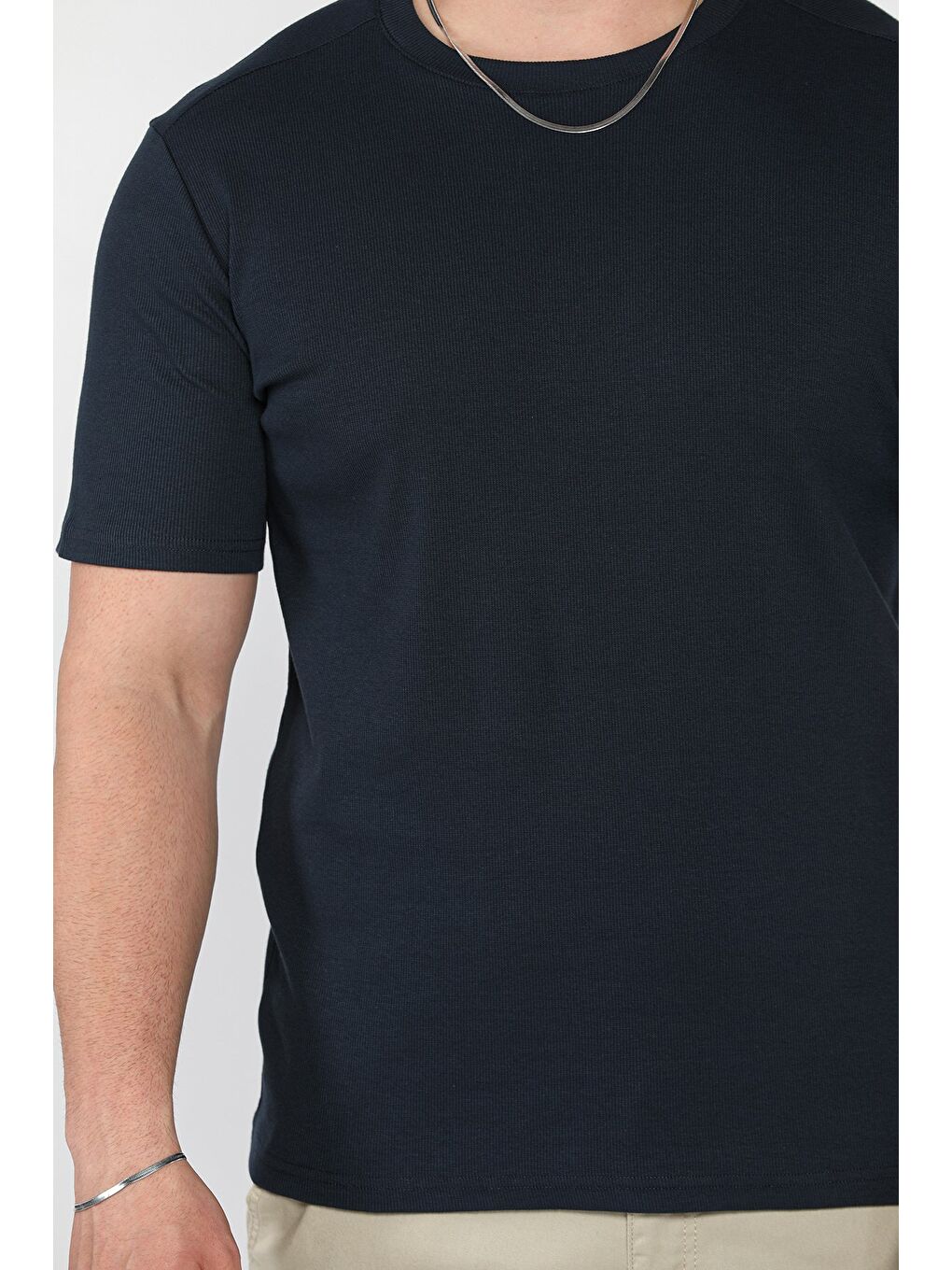 Lacivert Erkek Bisiklet Yaka Tişört-3