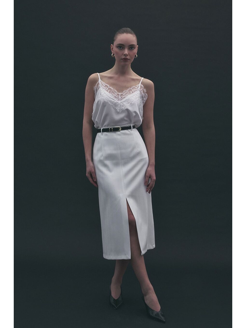 Anna Yırtmaçlı Etek - Ekru-2