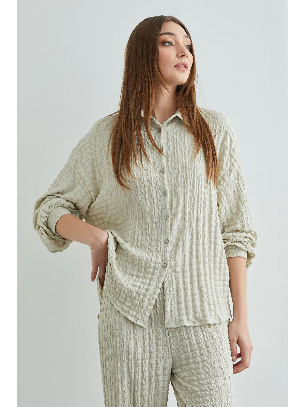 Bej Fullamodest Dokulu Düğmeli 2 Li Takım-2