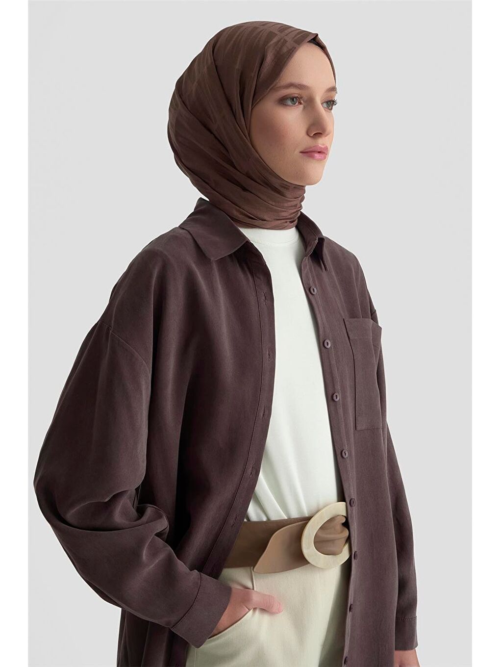 Kahverengi Metal Düğmeli Gömlek 25Kd1105 Acı Kahve-2