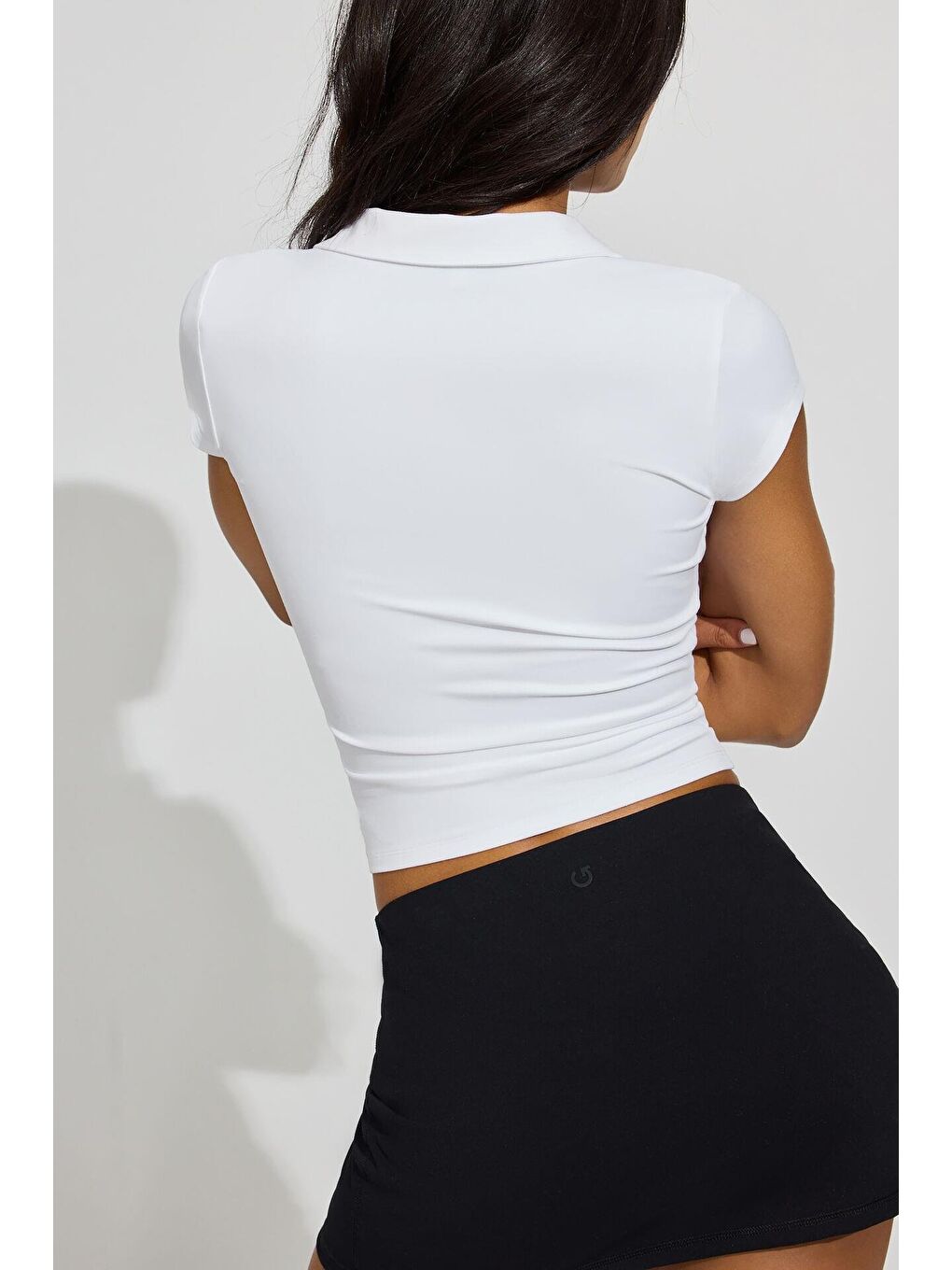 Beyaz Polo Yaka Basic Kadın Tişört Mg2455-3