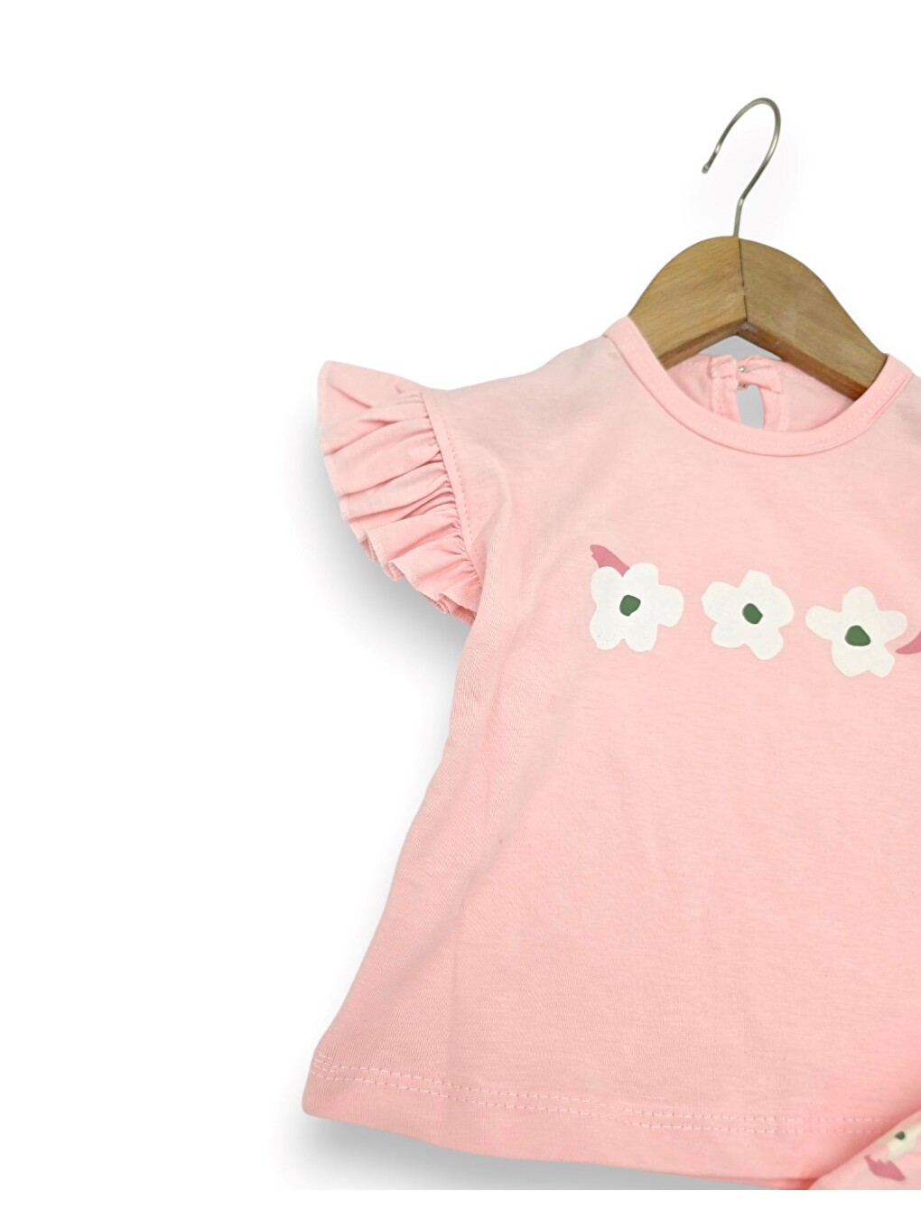 Pembe Kız Bebek Yazlık Çiçek Baskılı Şortlu T-shirtlü 2'li Alt Üst Takım-3
