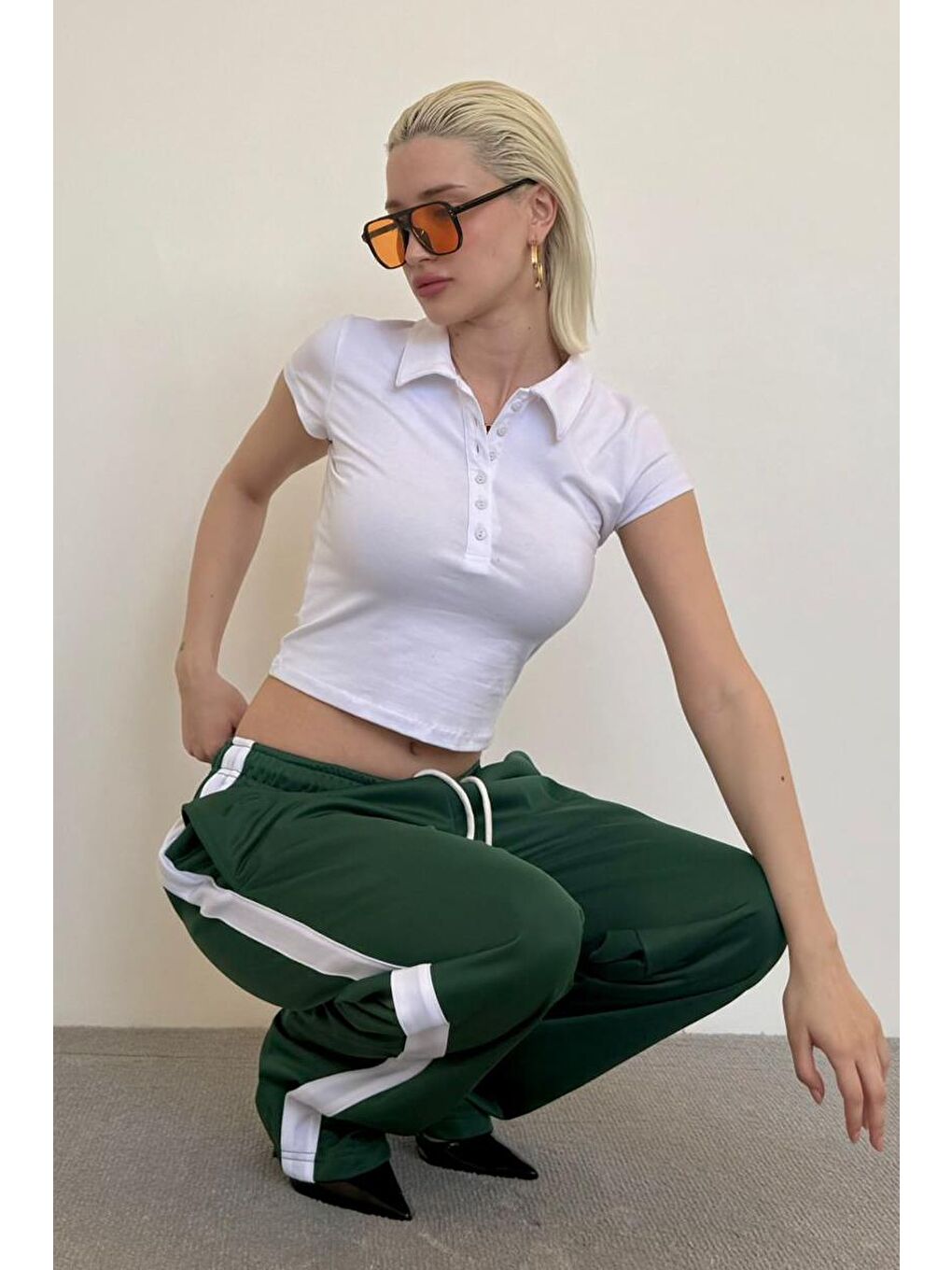 Beyaz Polo Yaka Basic Kadın Tişört Mg2455-4