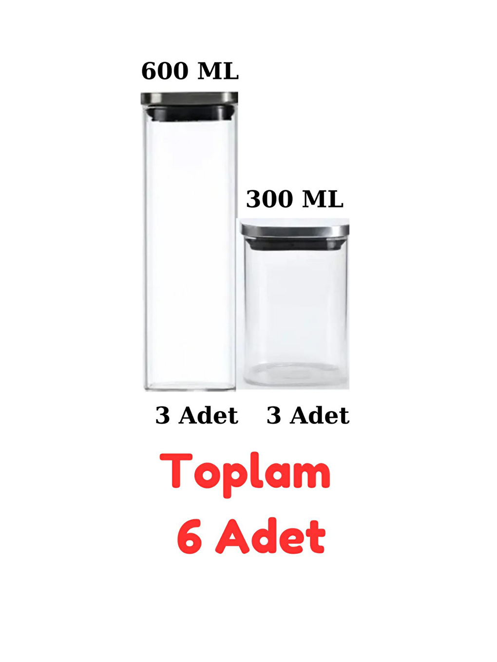 Renksiz Vakum Krom Kapaklı Kare Cam Kavanoz 6 Adet