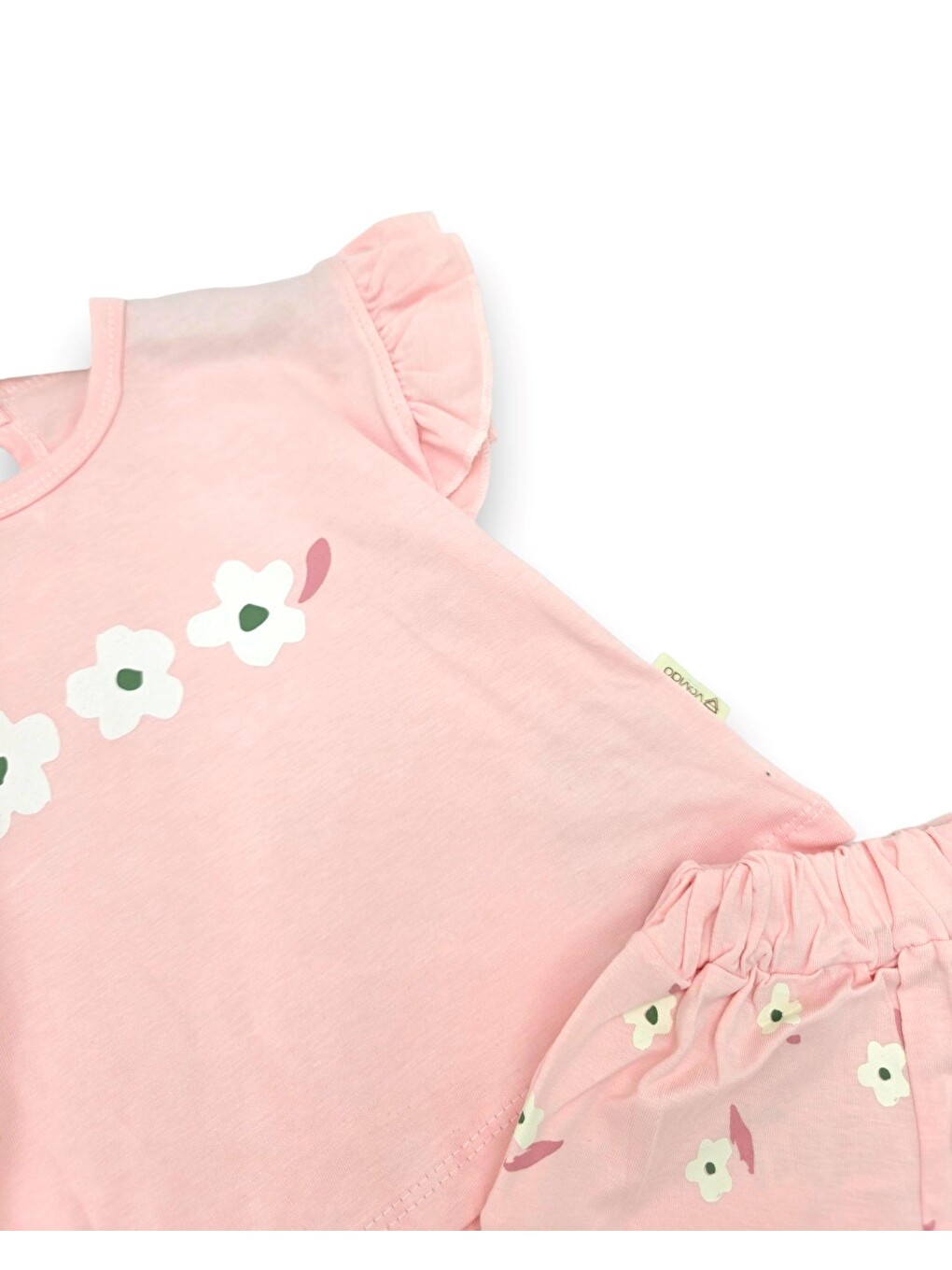 Pembe Kız Bebek Yazlık Çiçek Baskılı Şortlu T-shirtlü 2'li Alt Üst Takım-5
