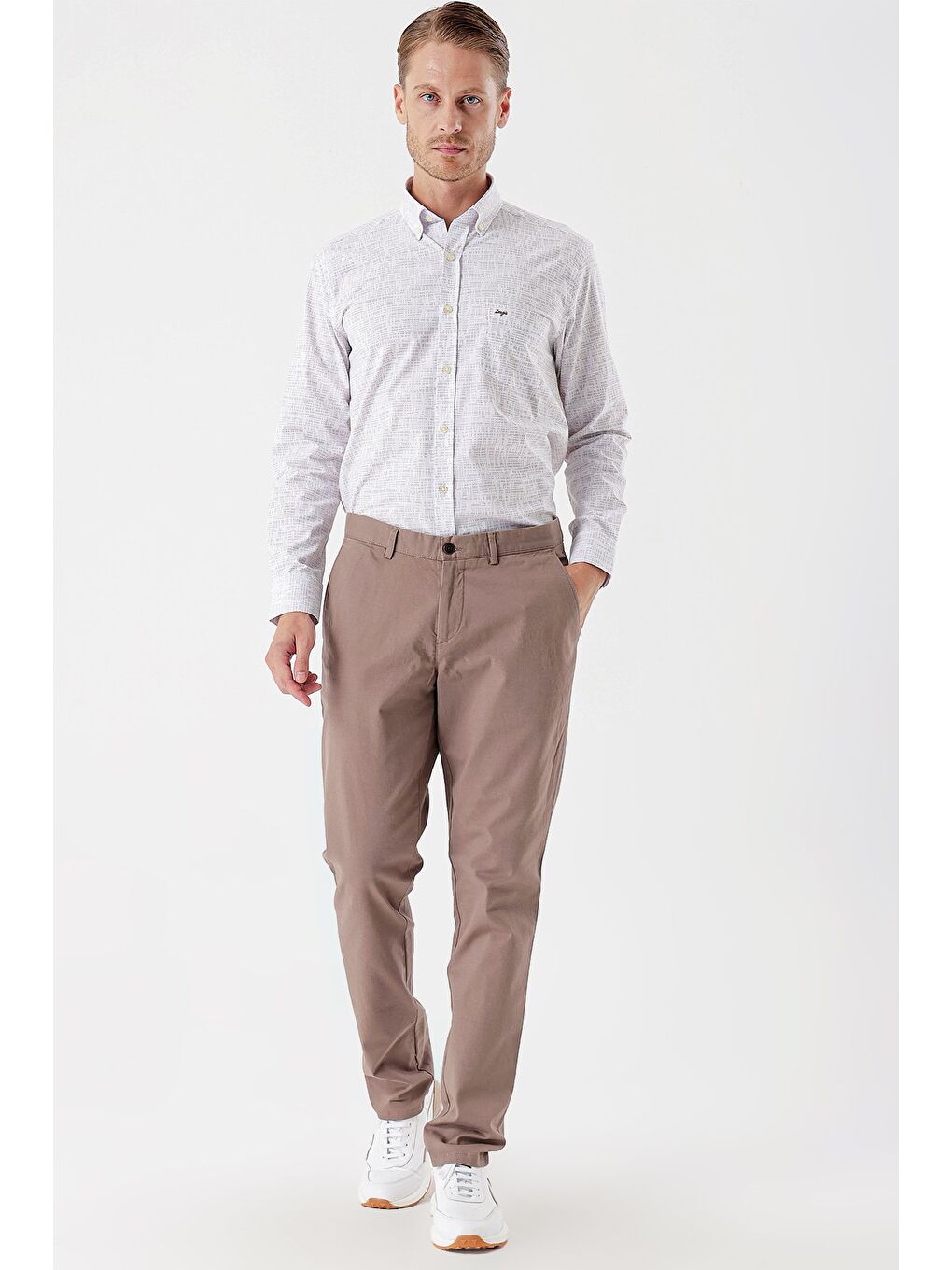 Koyu Bej Pamuklu Yandan Cepli Casual Comfort Fit Chino Pantolon 1003235154-3