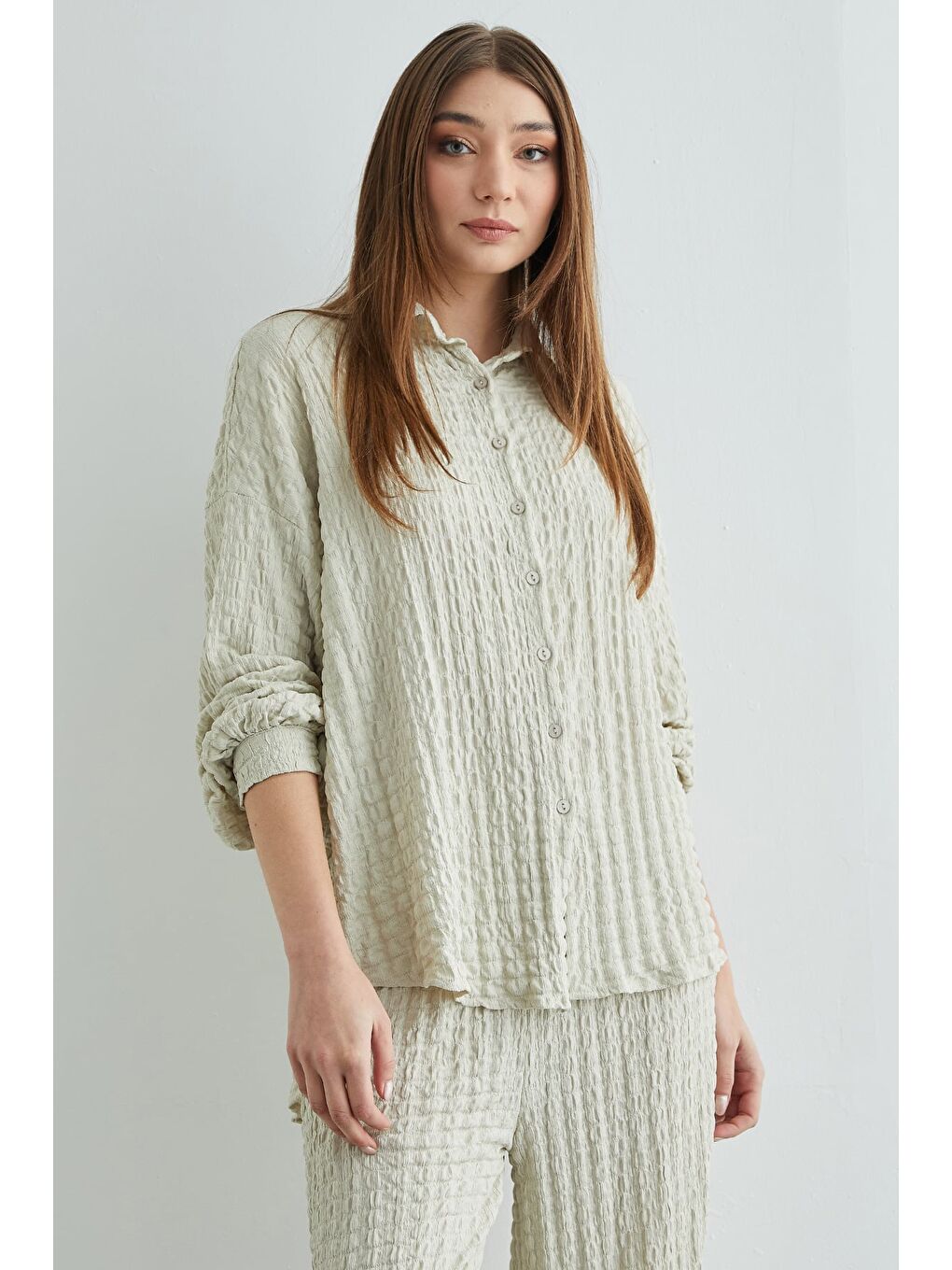 Bej Fullamodest Dokulu Düğmeli 2 Li Takım-3