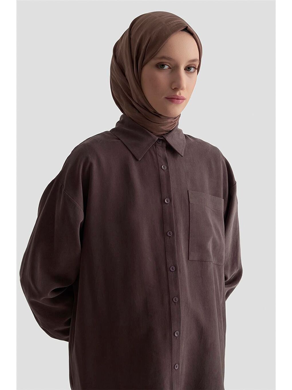 Kahverengi Metal Düğmeli Gömlek 25Kd1105 Acı Kahve-3