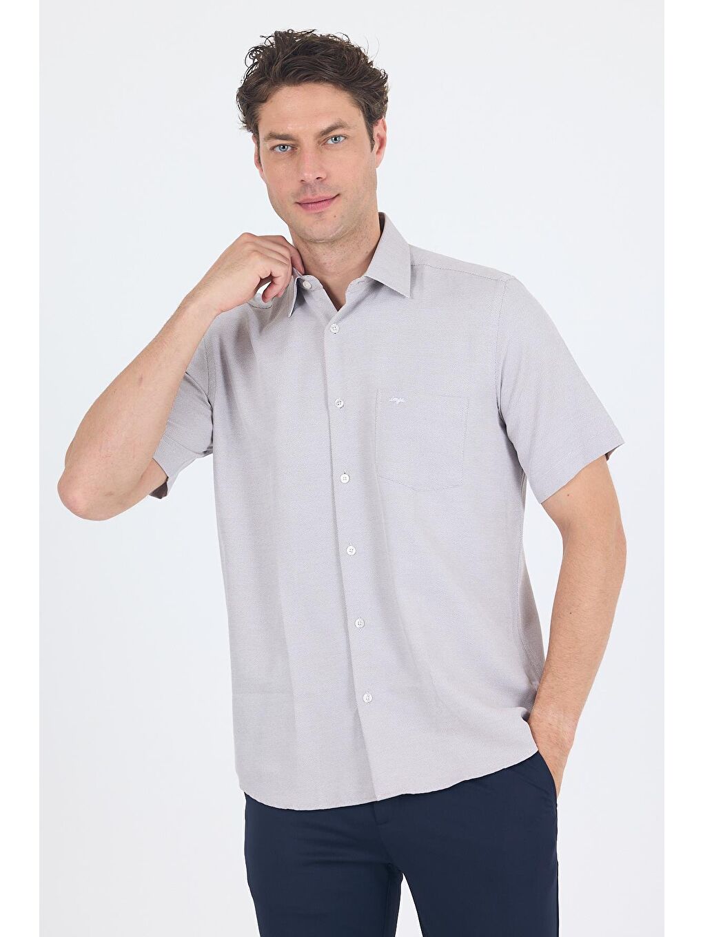 Koyu Kahverengi Sert  Yaka Kısa Kol Cepli Comfort Fit Cls Büyük Beden Gömlek 1004250264-1