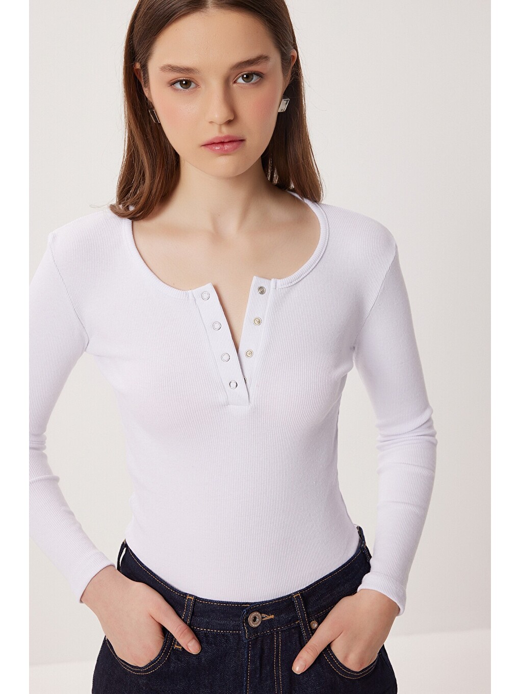2’li Paket Çıtçıtlı Fitilli Örme Bluz Siyah Beyaz Lrn0061-4